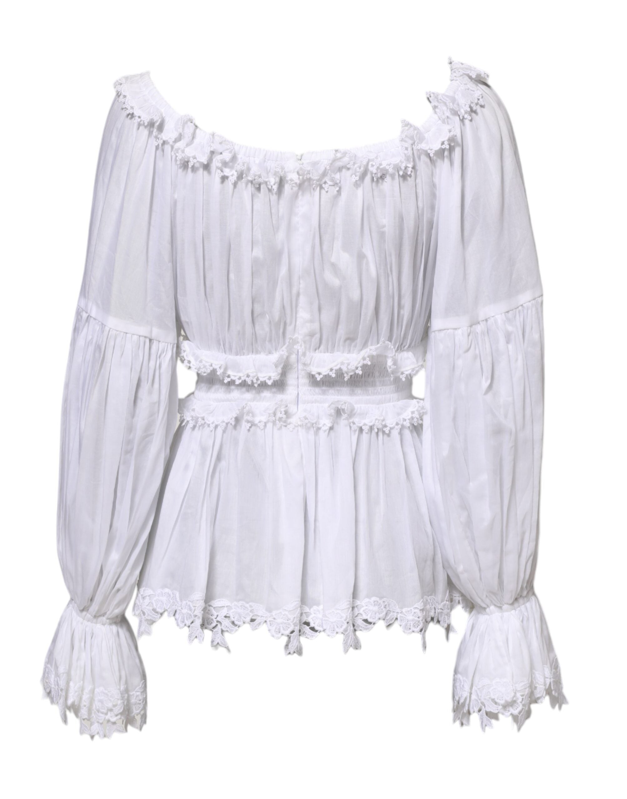 Dolce & Gabbana White Ruffled Lace Embellished Blouse Top
