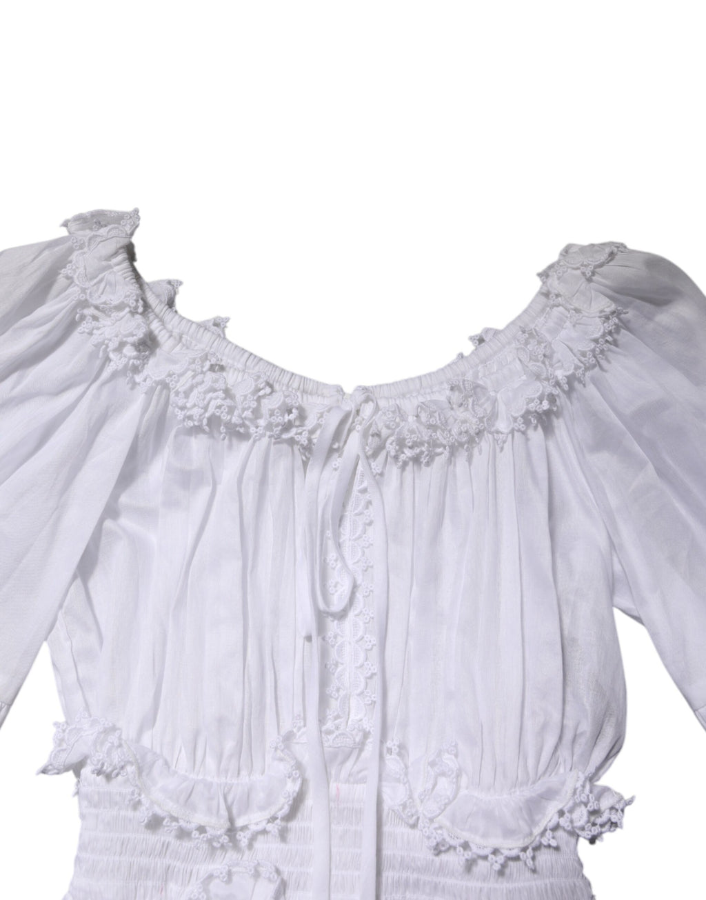 Dolce & Gabbana White Ruffled Lace Embellished Blouse Top