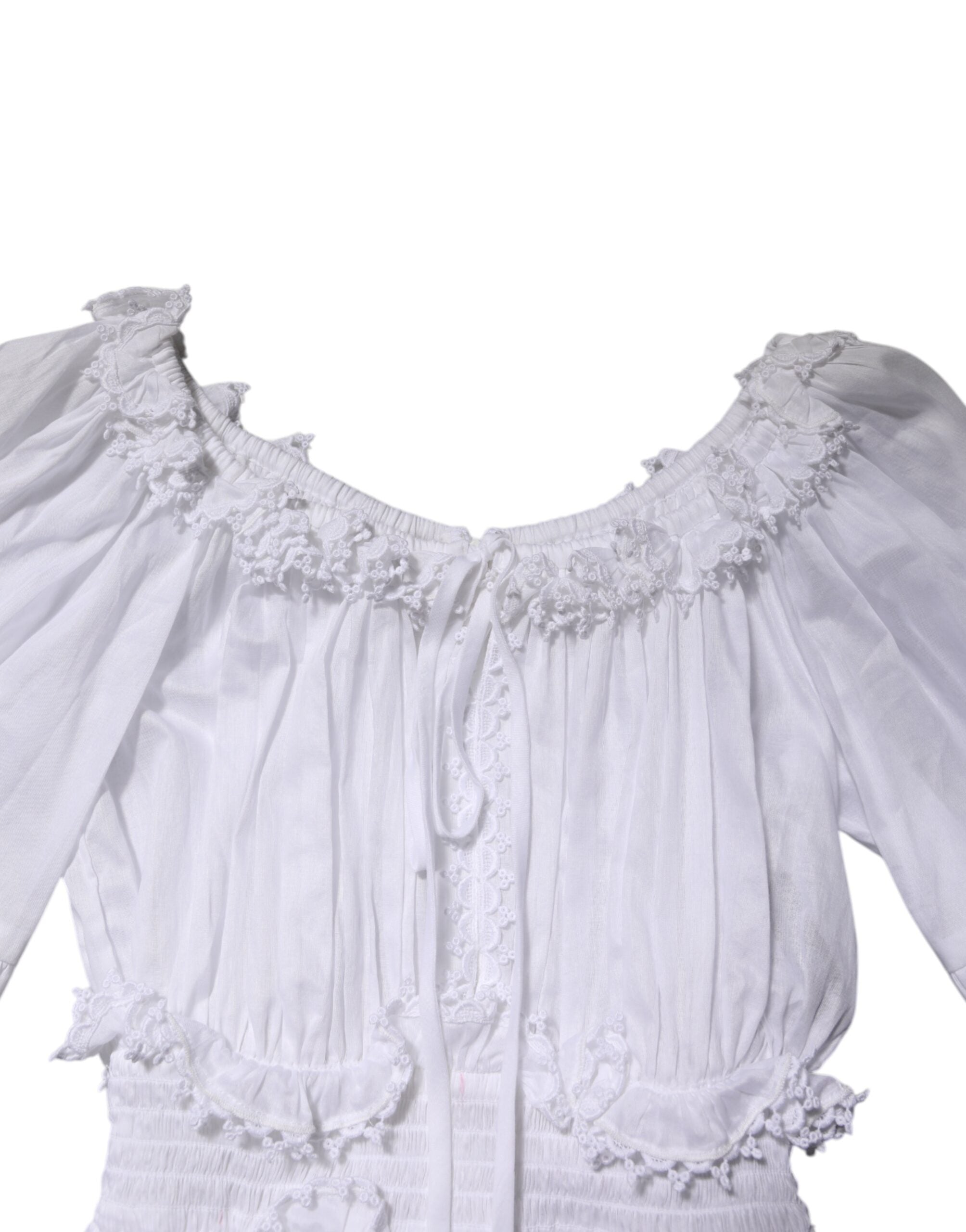 Dolce & Gabbana White Ruffled Lace Embellished Blouse Top