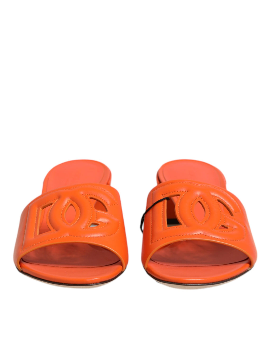 Dolce & Gabbana Orange Leather Logo Heel Sandals Shoes