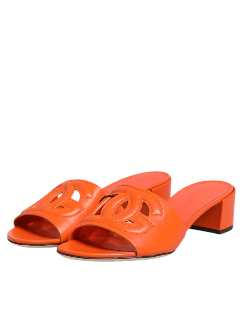 Dolce & Gabbana Orange Leather Logo Heel Sandals Shoes