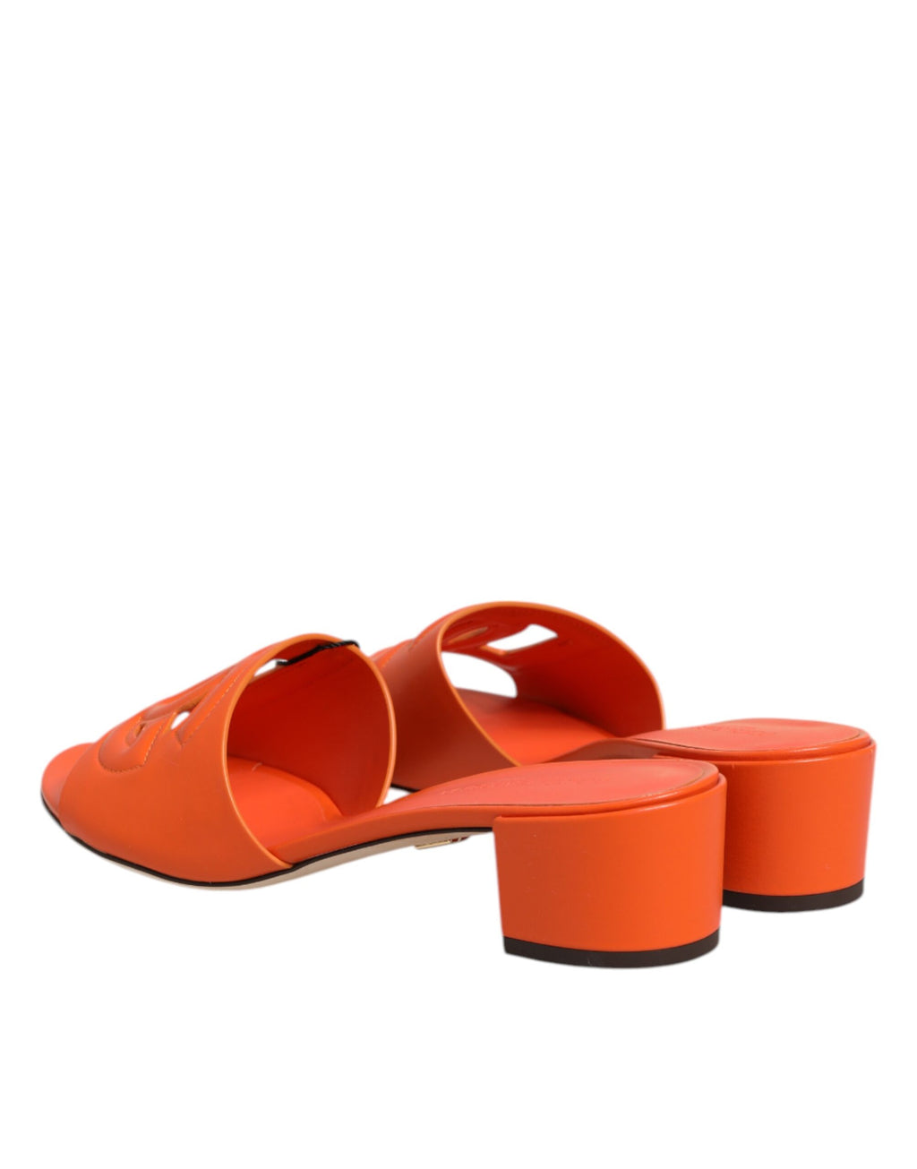 Dolce & Gabbana Orange Leather Logo Heel Sandals Shoes