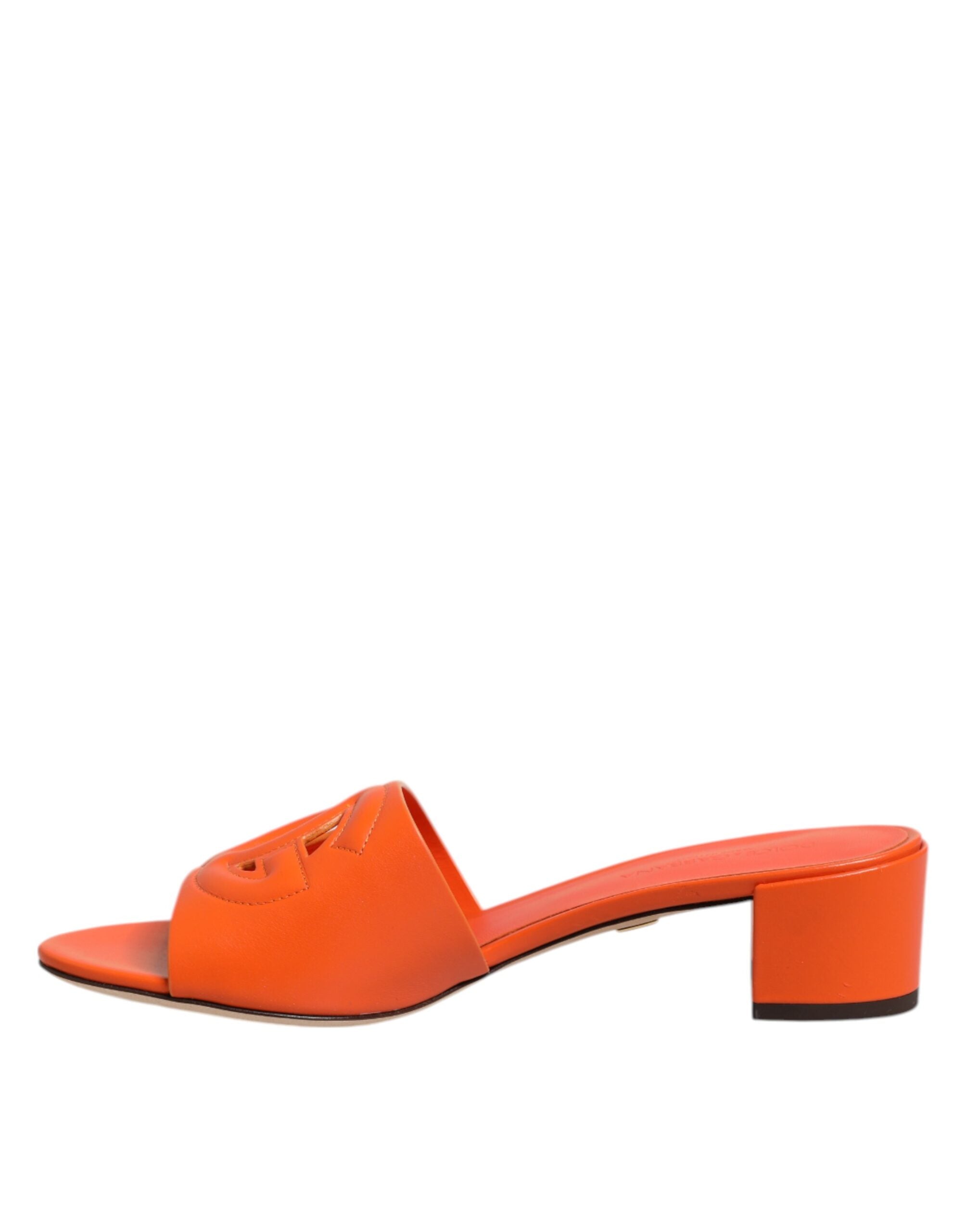 Dolce & Gabbana Orange Leather Logo Heel Sandals Shoes