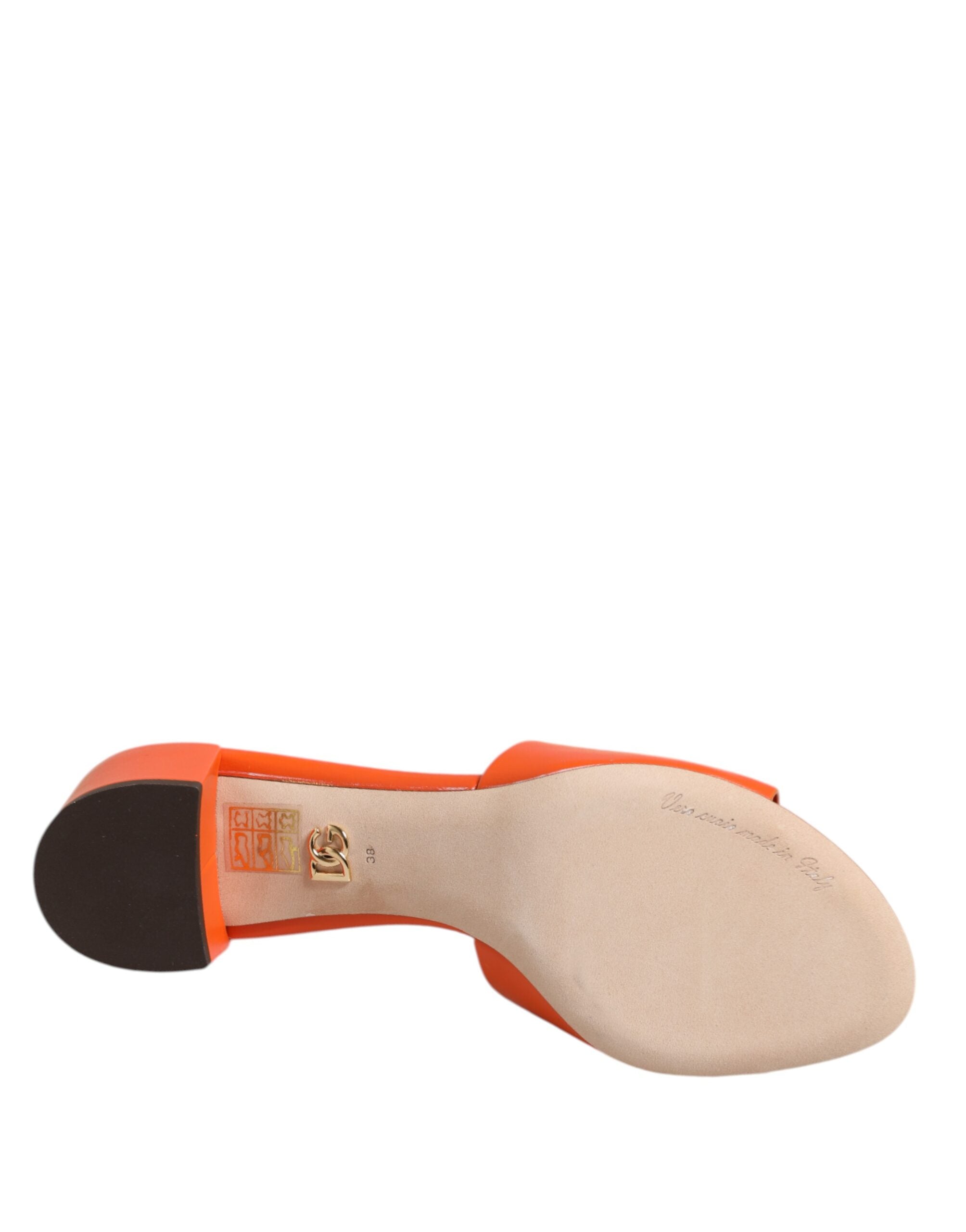 Dolce & Gabbana Orange Leather Logo Heel Sandals Shoes