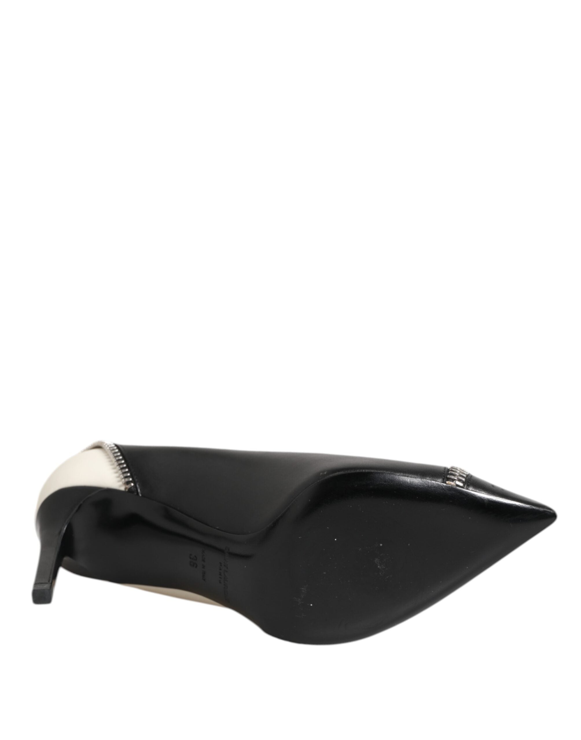 Saint Laurent White Black Leather Pointed Toe Heels Shoes