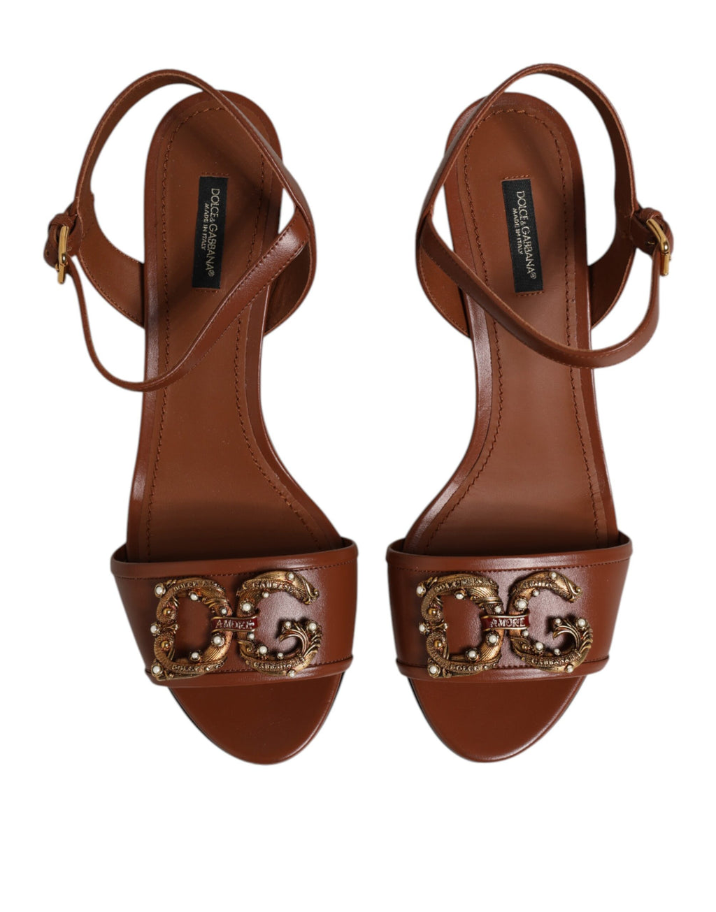 Dolce & Gabbana Brown Leather Logo Heel Sandals Shoes