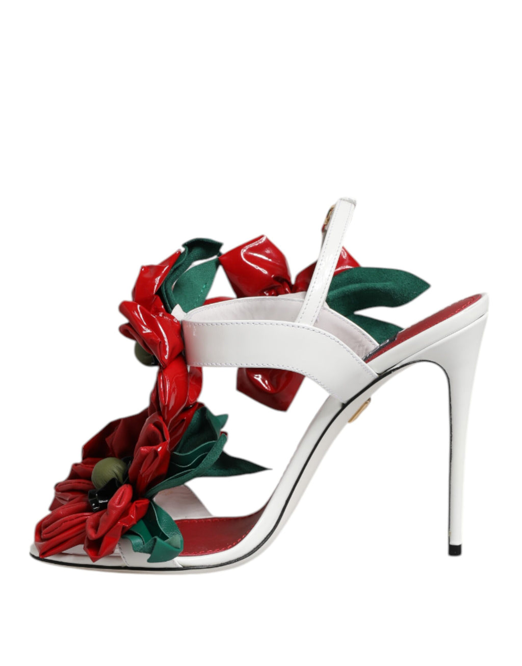 Dolce & Gabbana White Leather Floral Detailing Sandals Shoes