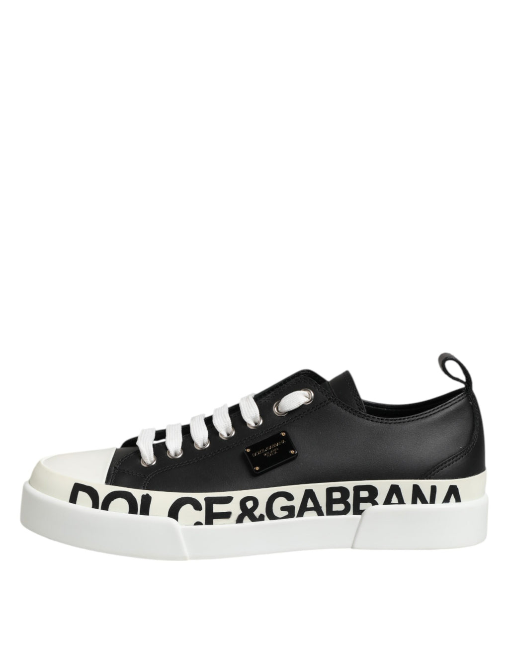 Dolce & Gabbana Black White Leather Low Top Sneakers Shoes