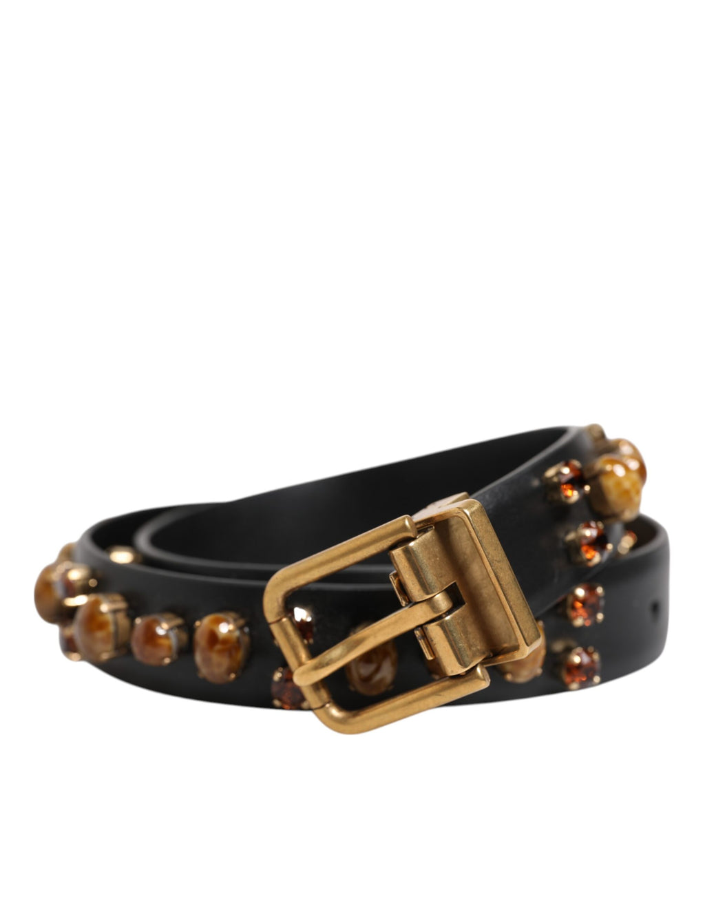Dolce & Gabbana Black Leather Studded Gold Tone Buckle Belt