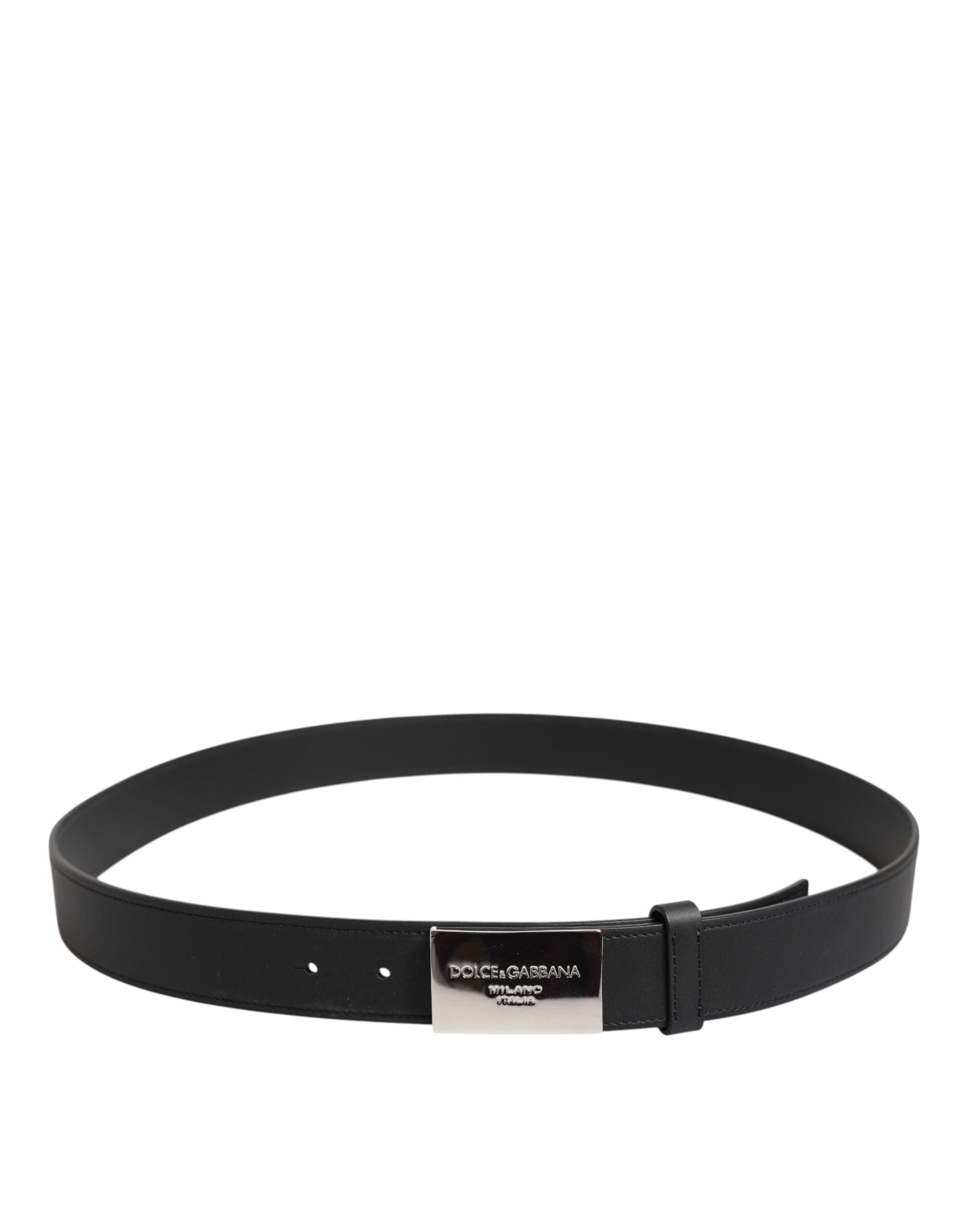 Dolce & Gabbana Black Leather Silver Metal Logo Buckle Belt