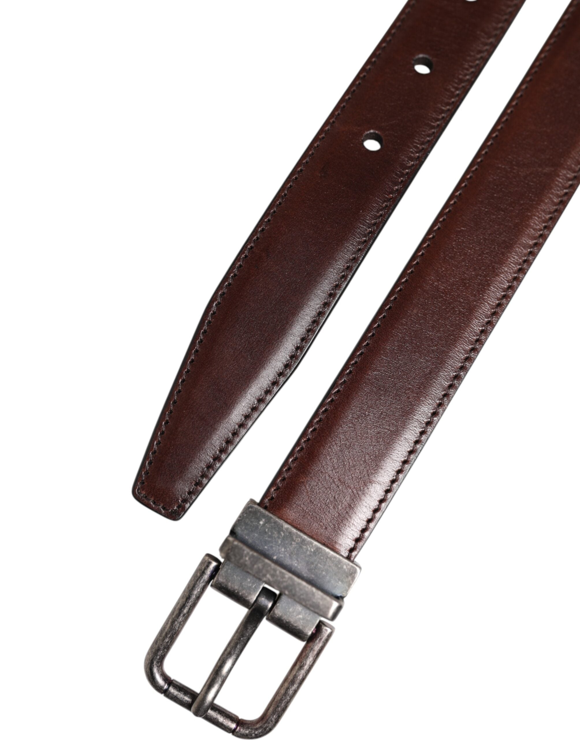 Dolce & Gabbana Brown Classic Silver Metal Logo Buckle Belt