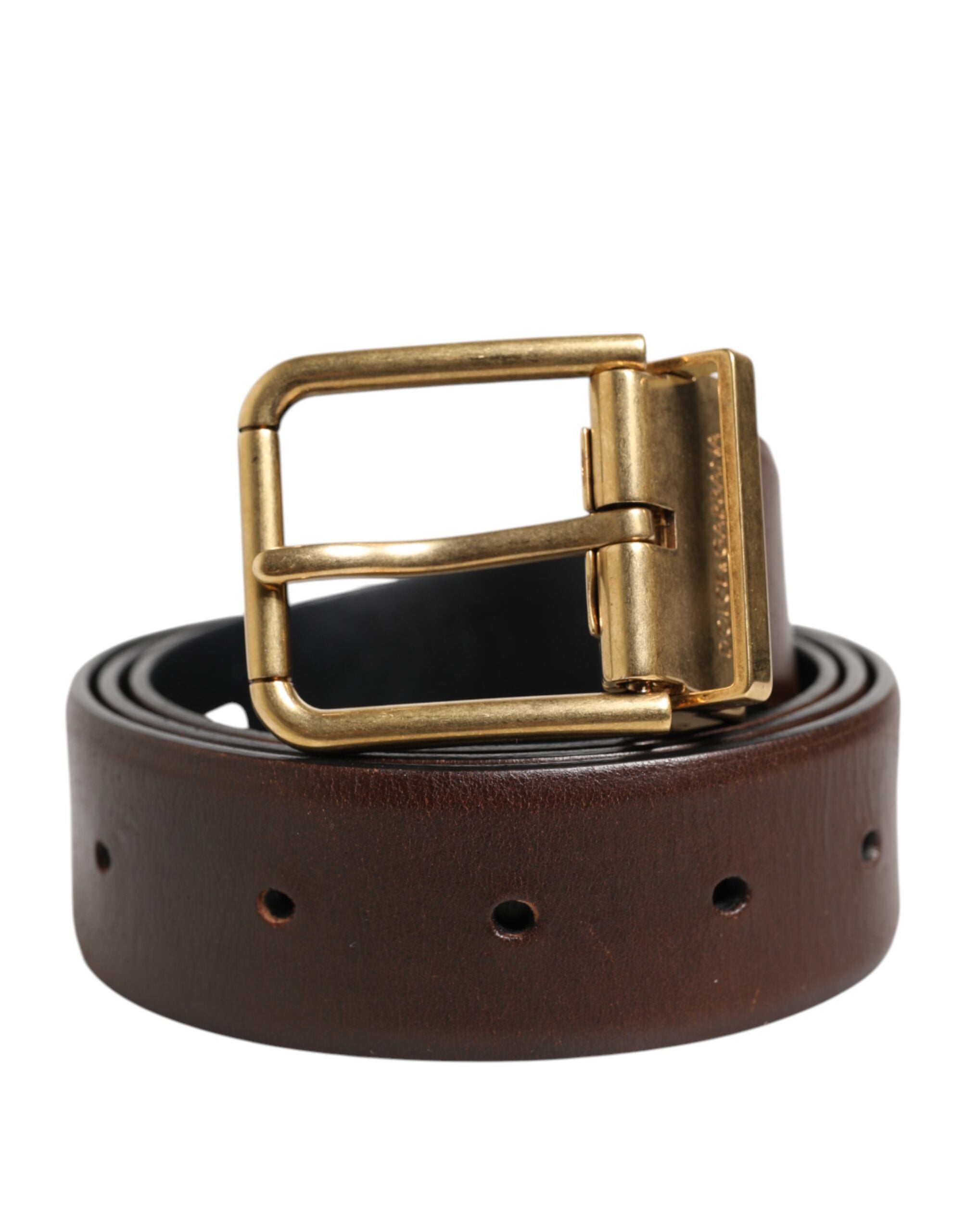 Dolce & Gabbana Brown Classic Gold Metal Logo Buckle Men Belt