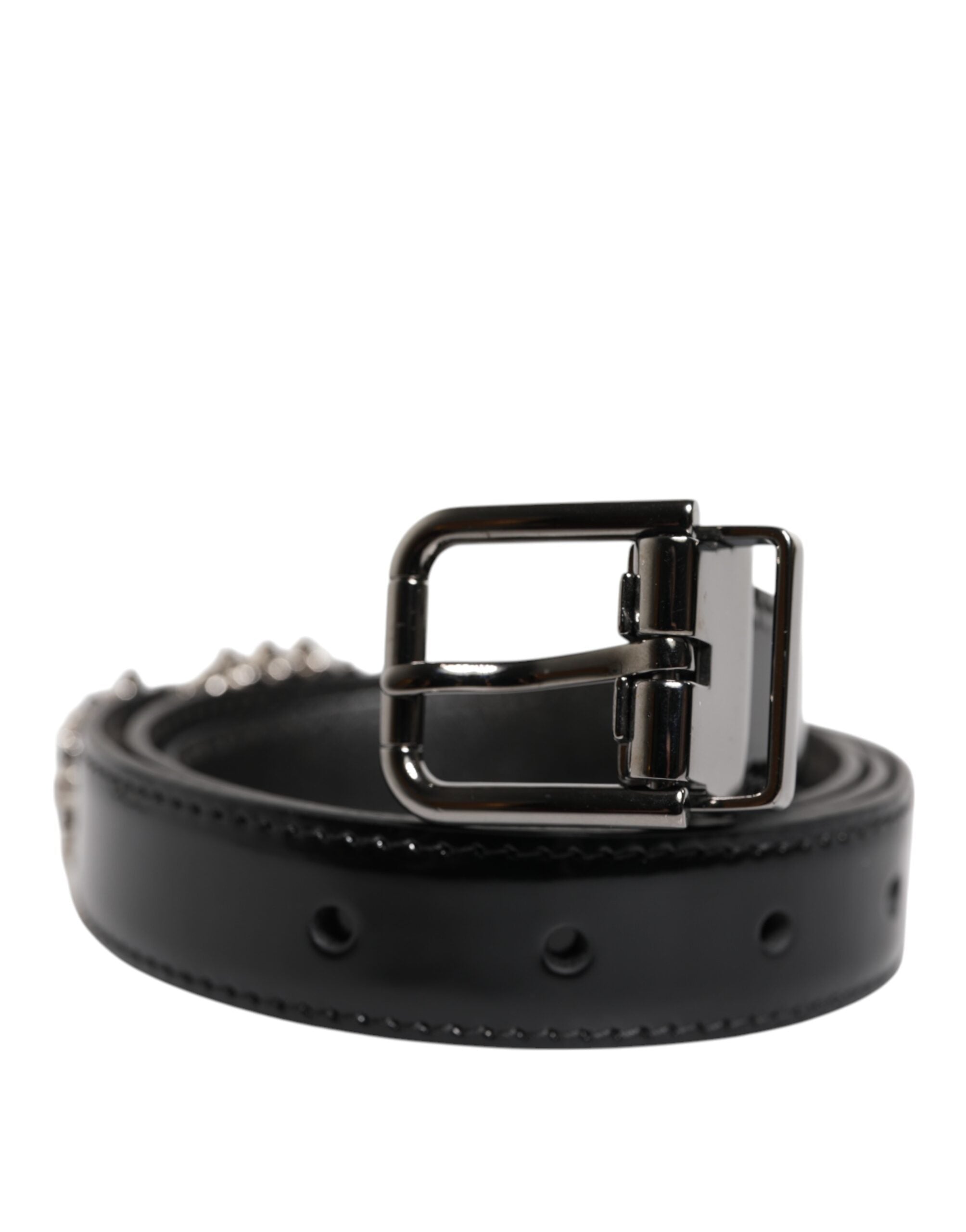 Dolce & Gabbana Black Embellished Metal Logo Buckle Belt