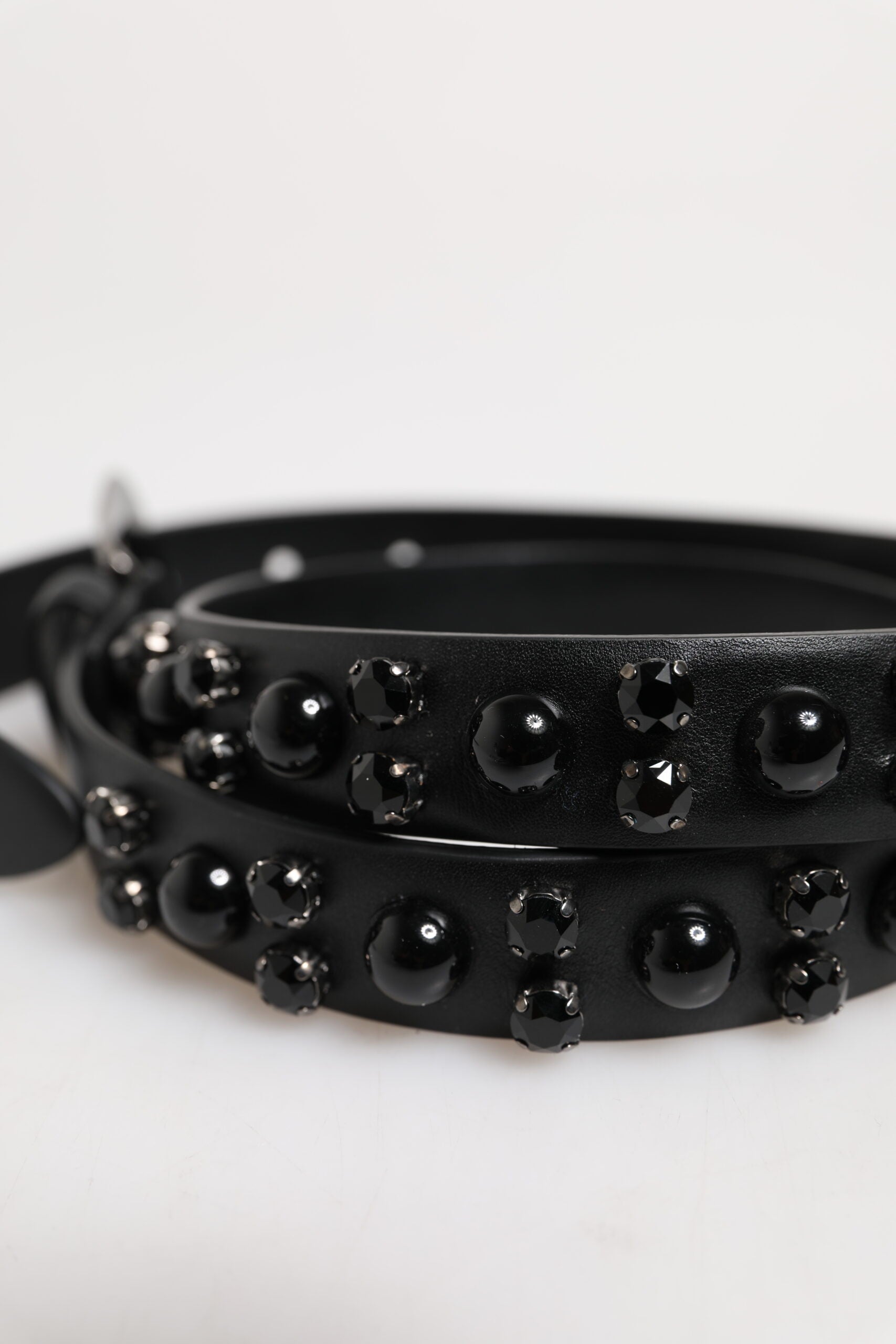 Dolce & Gabbana Black Studded Leather Metal Logo Buckle Belt