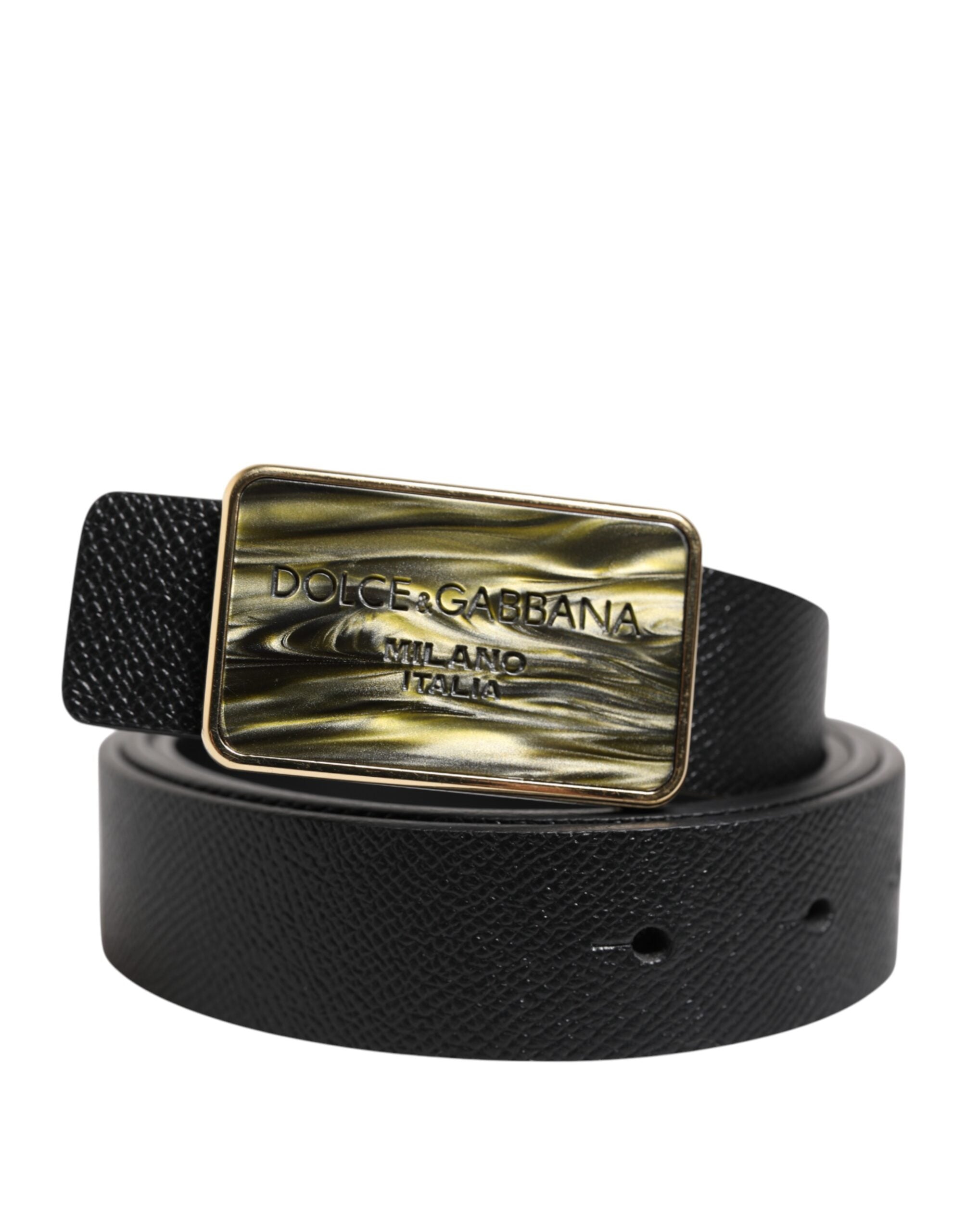 Dolce & Gabbana Black Leather Classic Metal Logo Buckle Belt