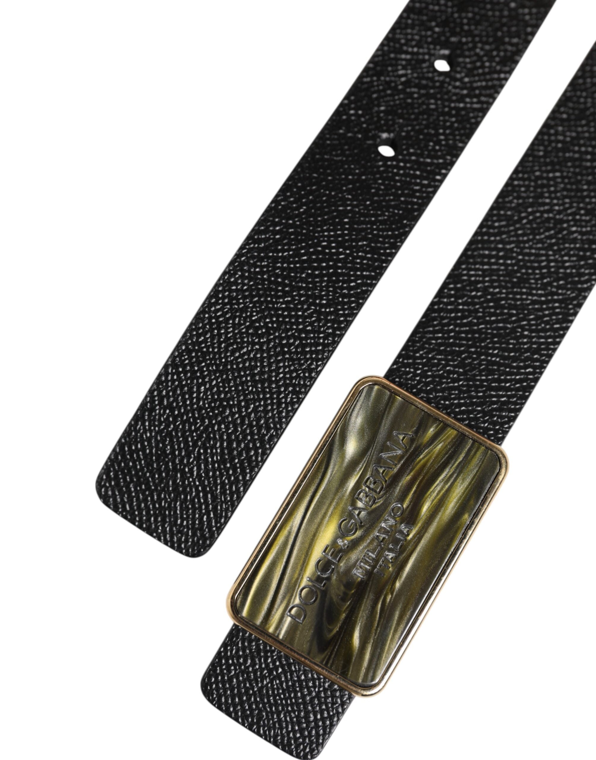 Dolce & Gabbana Black Leather Classic Metal Logo Buckle Belt