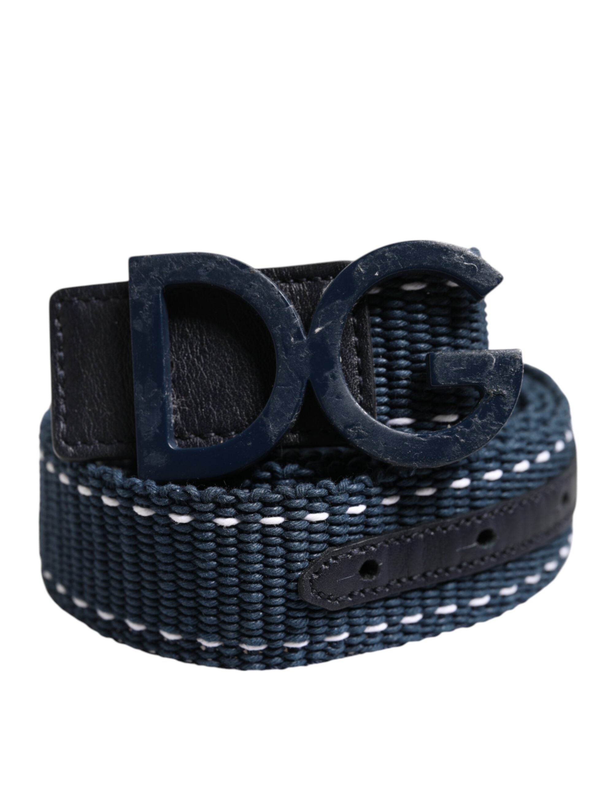 Dolce & Gabbana Blue White Cotton DG Logo Metal Buckle Belt