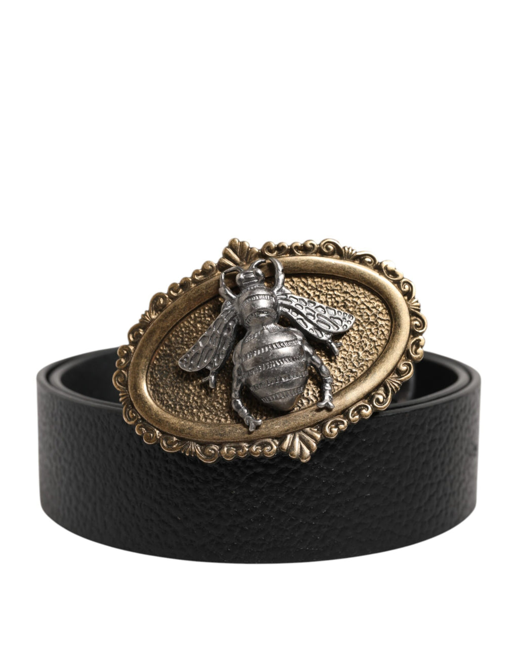 Dolce & Gabbana Black Classic Leather Bee Metal Buckle Belt