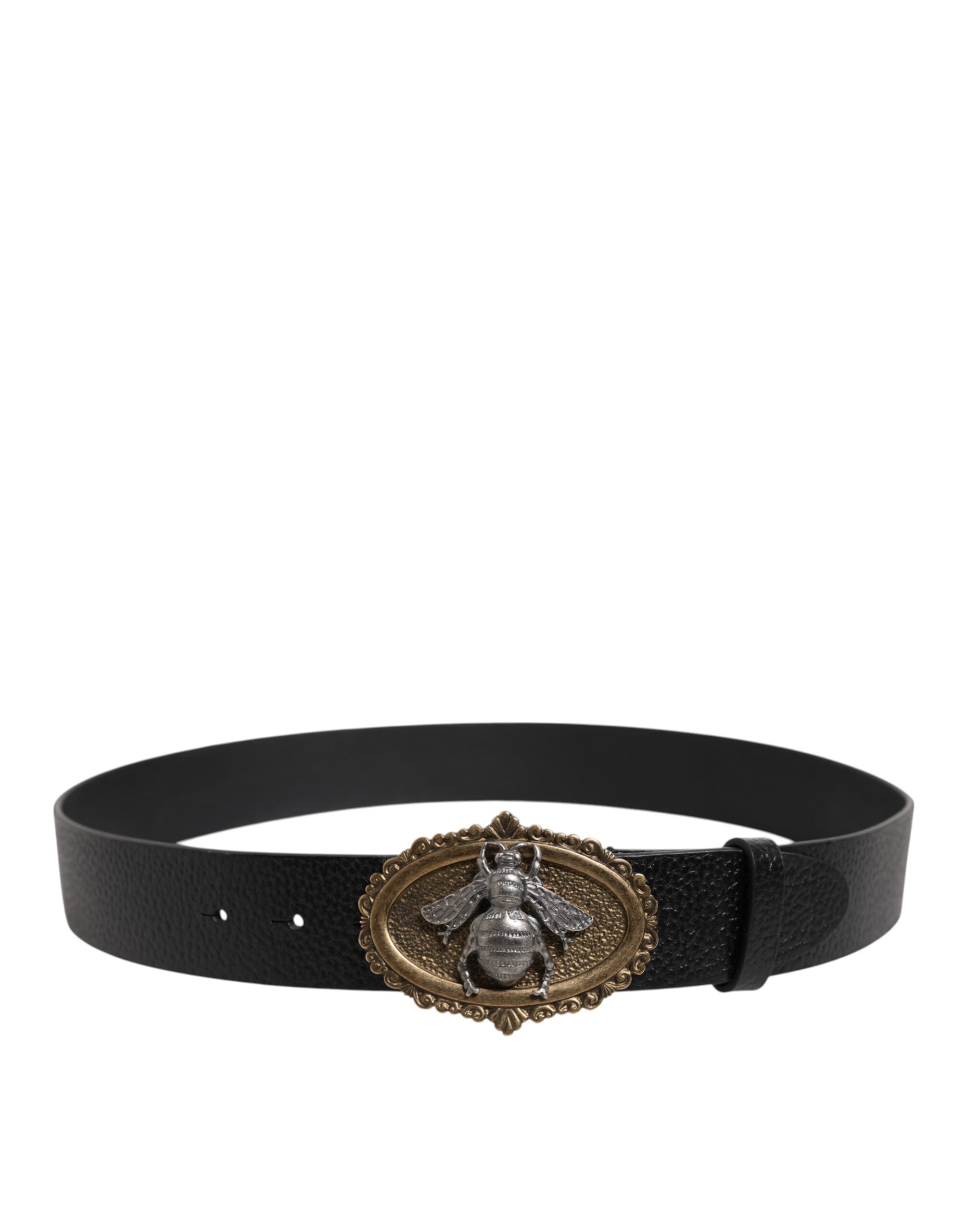 Dolce & Gabbana Black Classic Leather Bee Metal Buckle Belt