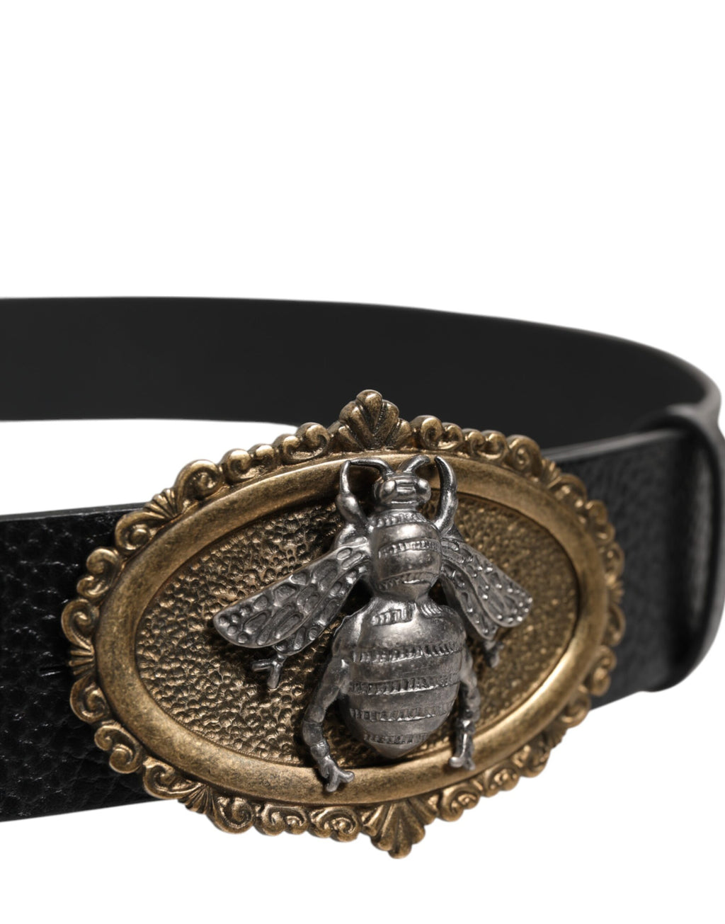 Dolce & Gabbana Black Classic Leather Bee Metal Buckle Belt
