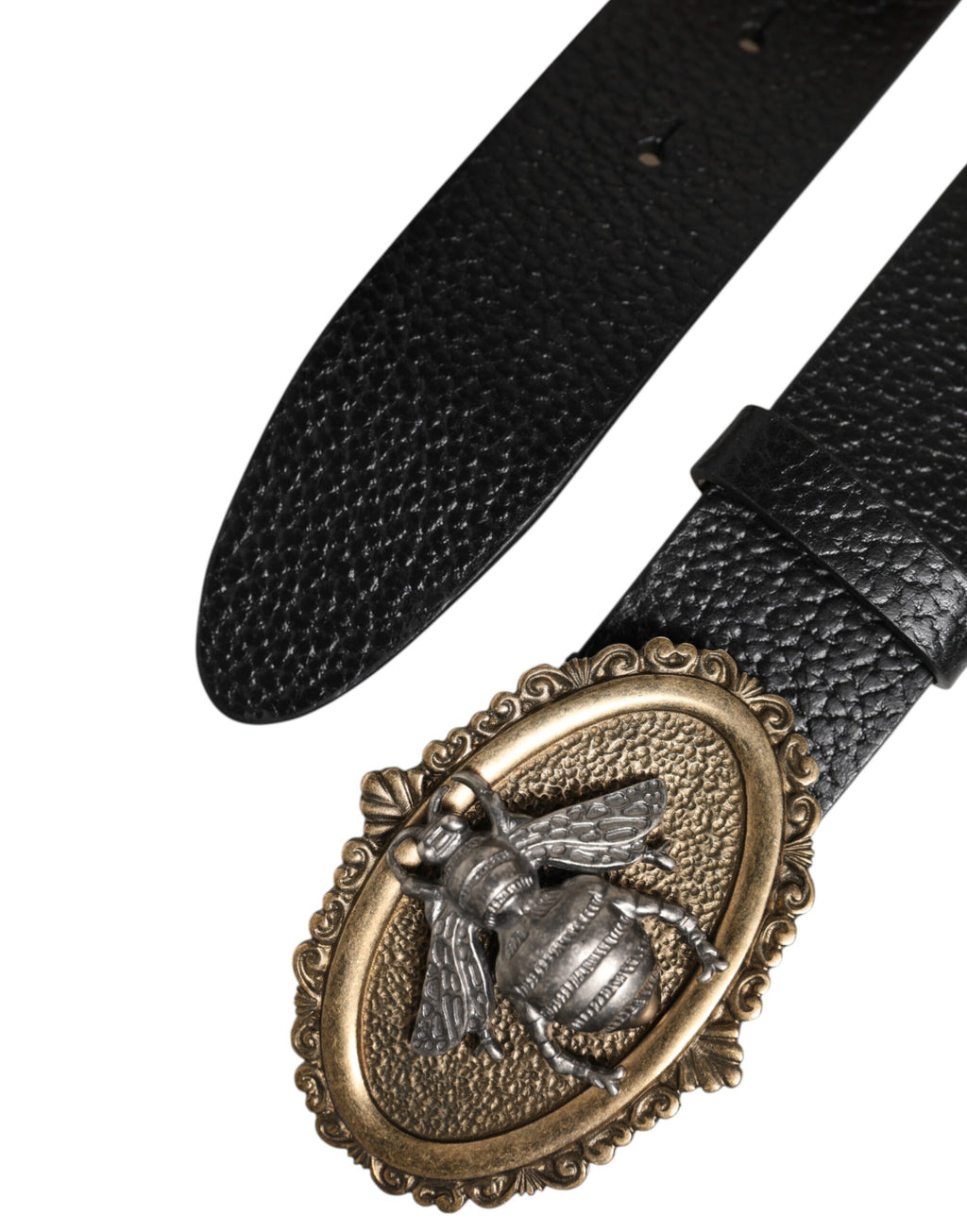 Dolce & Gabbana Black Classic Leather Bee Metal Buckle Belt