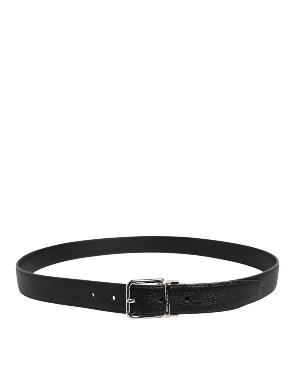 Dolce & Gabbana Black Classic Leather Silver Tone Buckle Belt