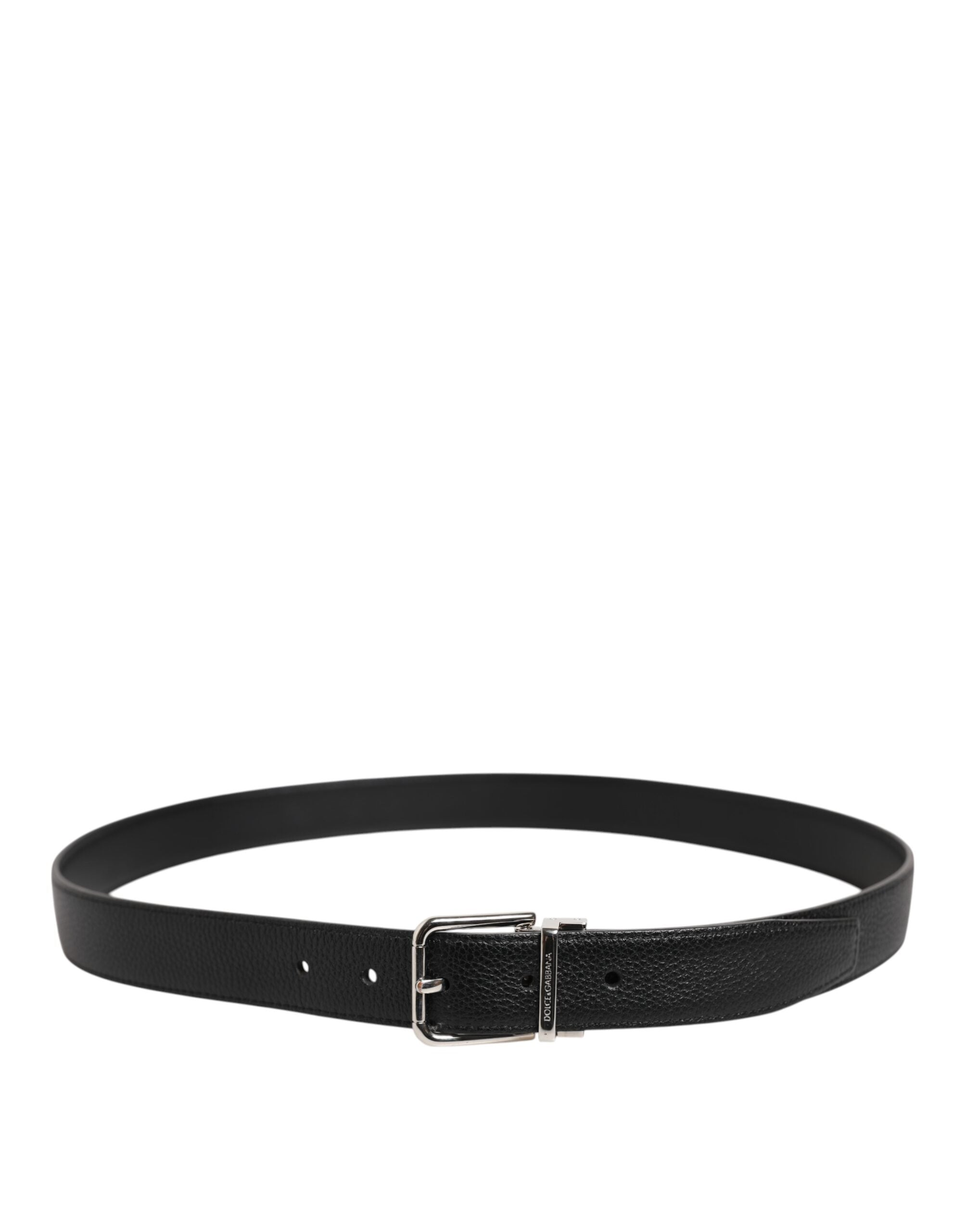 Dolce & Gabbana Black Classic Leather Silver Tone Buckle Belt
