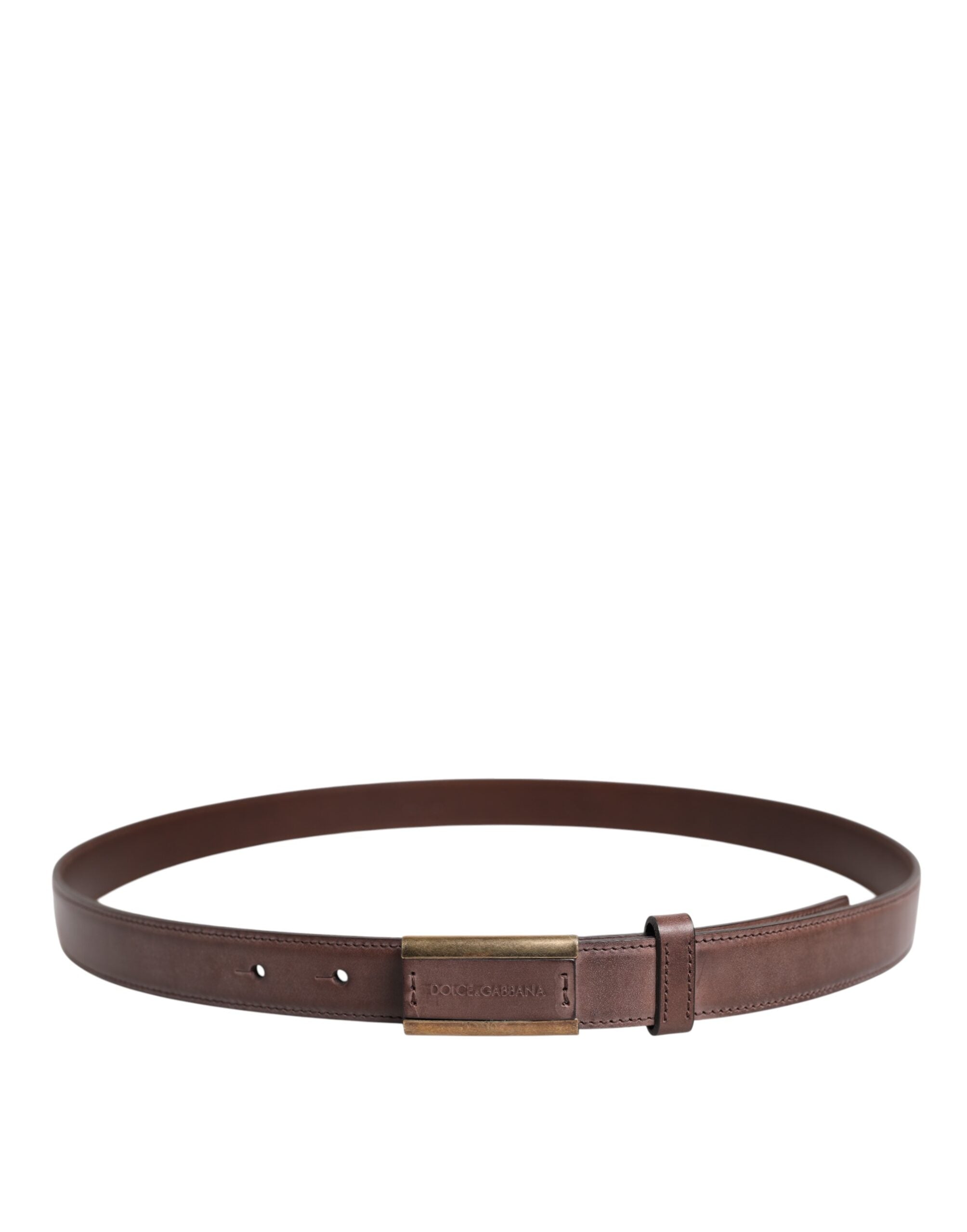Dolce & Gabbana Brown Calf Leather Antique Buckle Belt