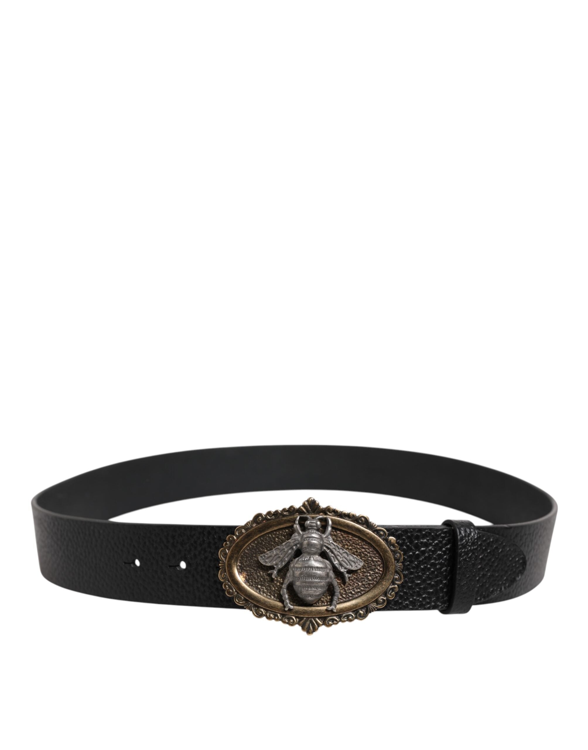 Dolce & Gabbana Black Classic Leather Bee Metal Buckle Belt