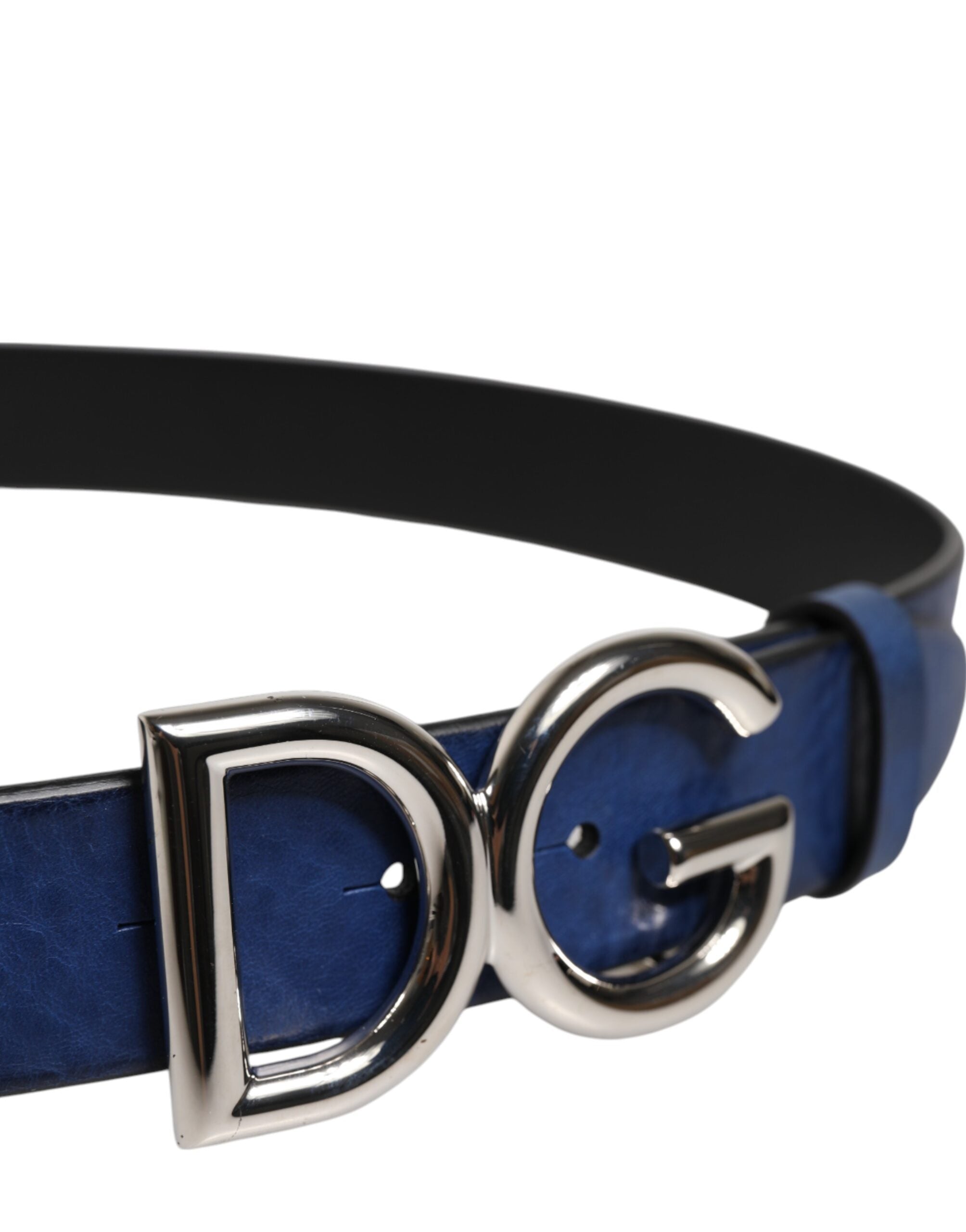 Dolce & Gabbana Blue Classic Silver Metal DG Logo Buckle Belt