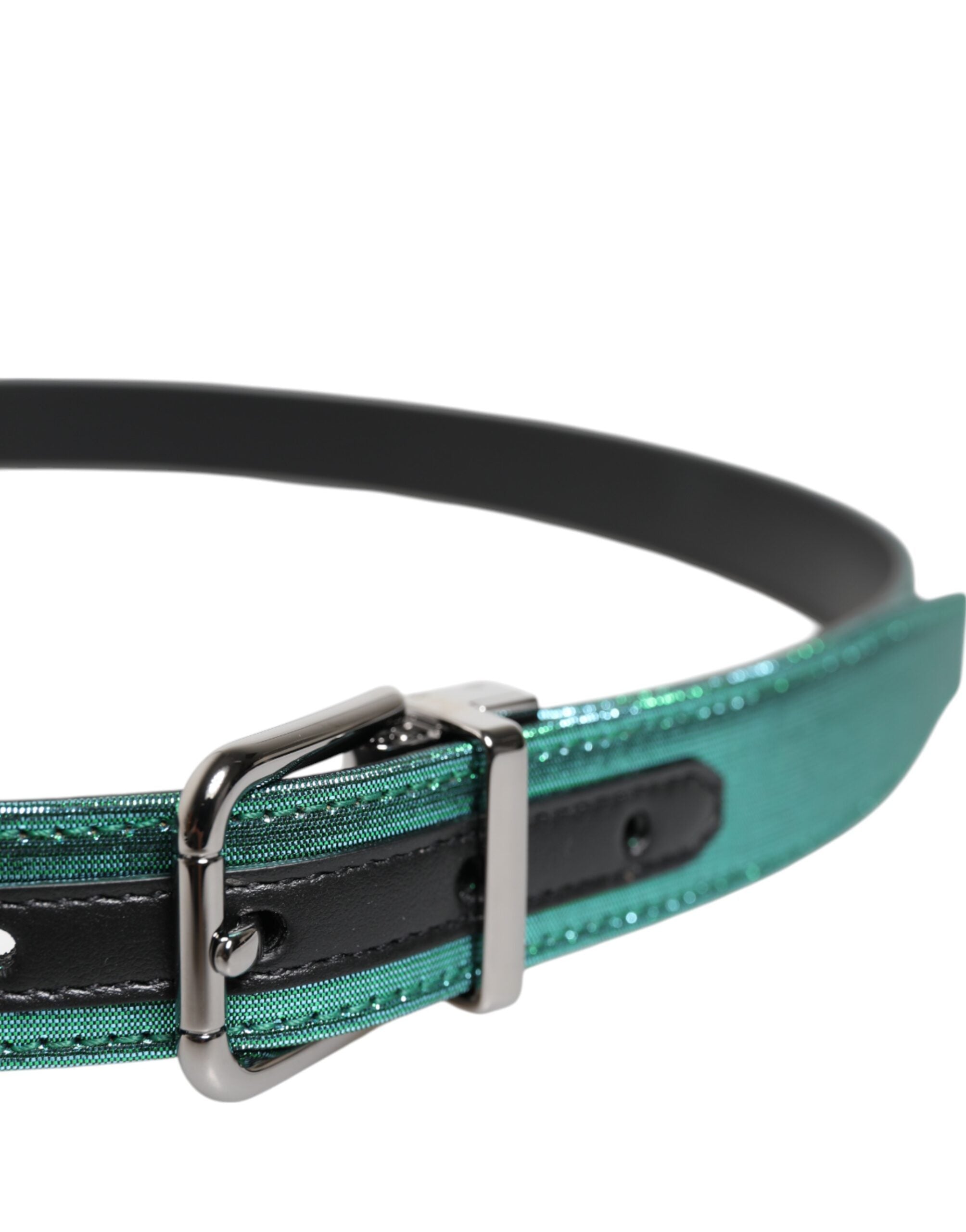 Dolce & Gabbana Green Black Polyester Metal Buckle Belt