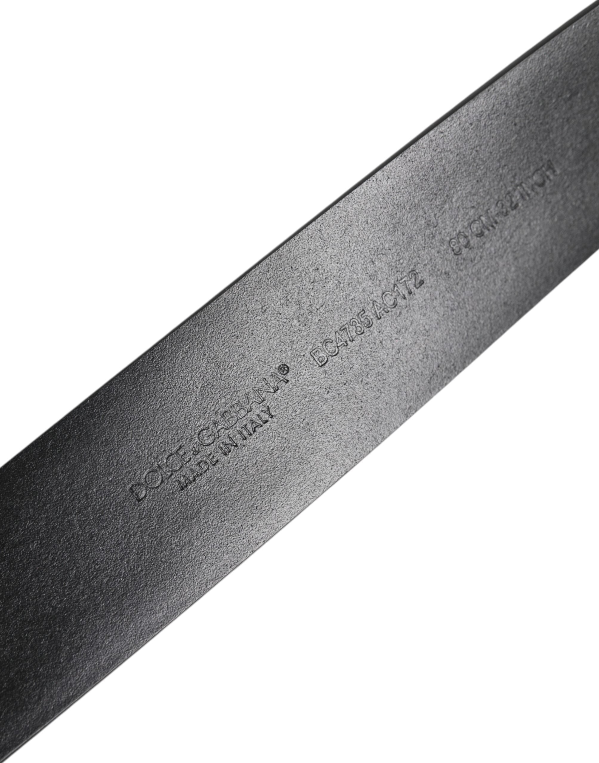 Dolce & Gabbana Black Leather Studded DG Metal Buckle Belt