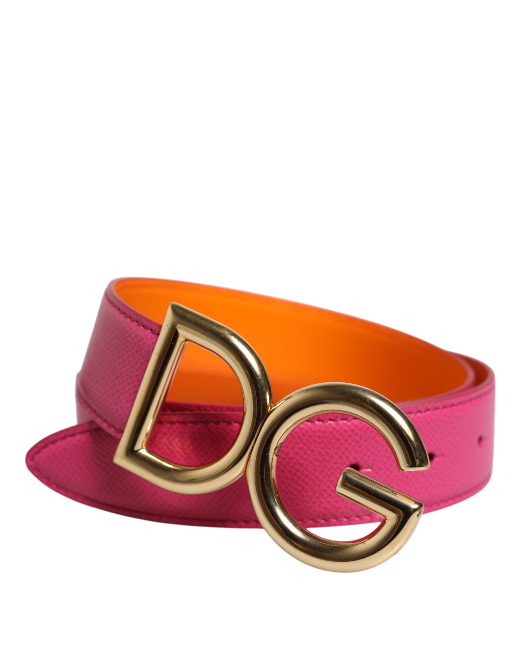 Dolce & Gabbana Pink Orange Calfskin Leather Reversible Belt
