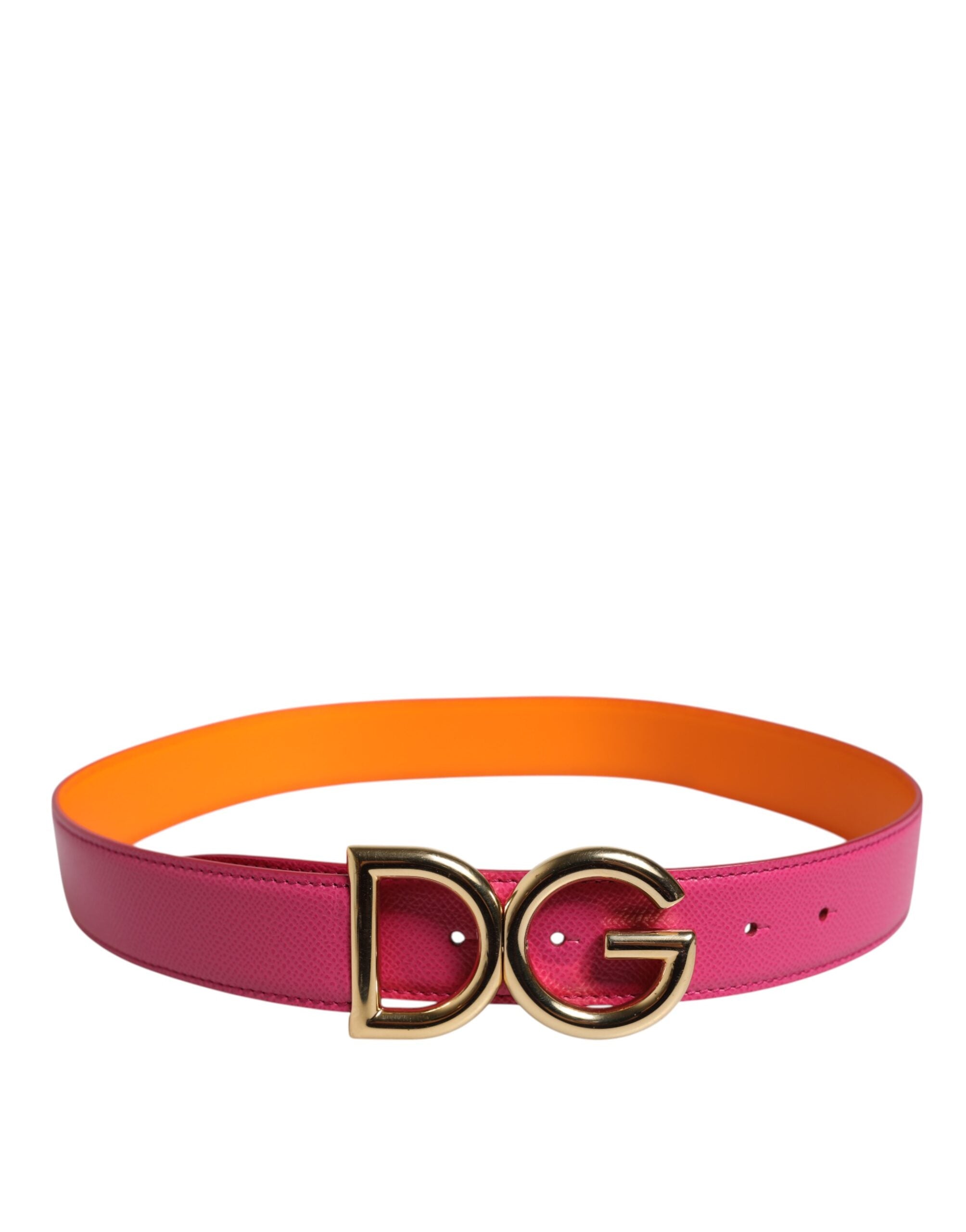 Dolce & Gabbana Pink Orange Calfskin Leather Reversible Belt