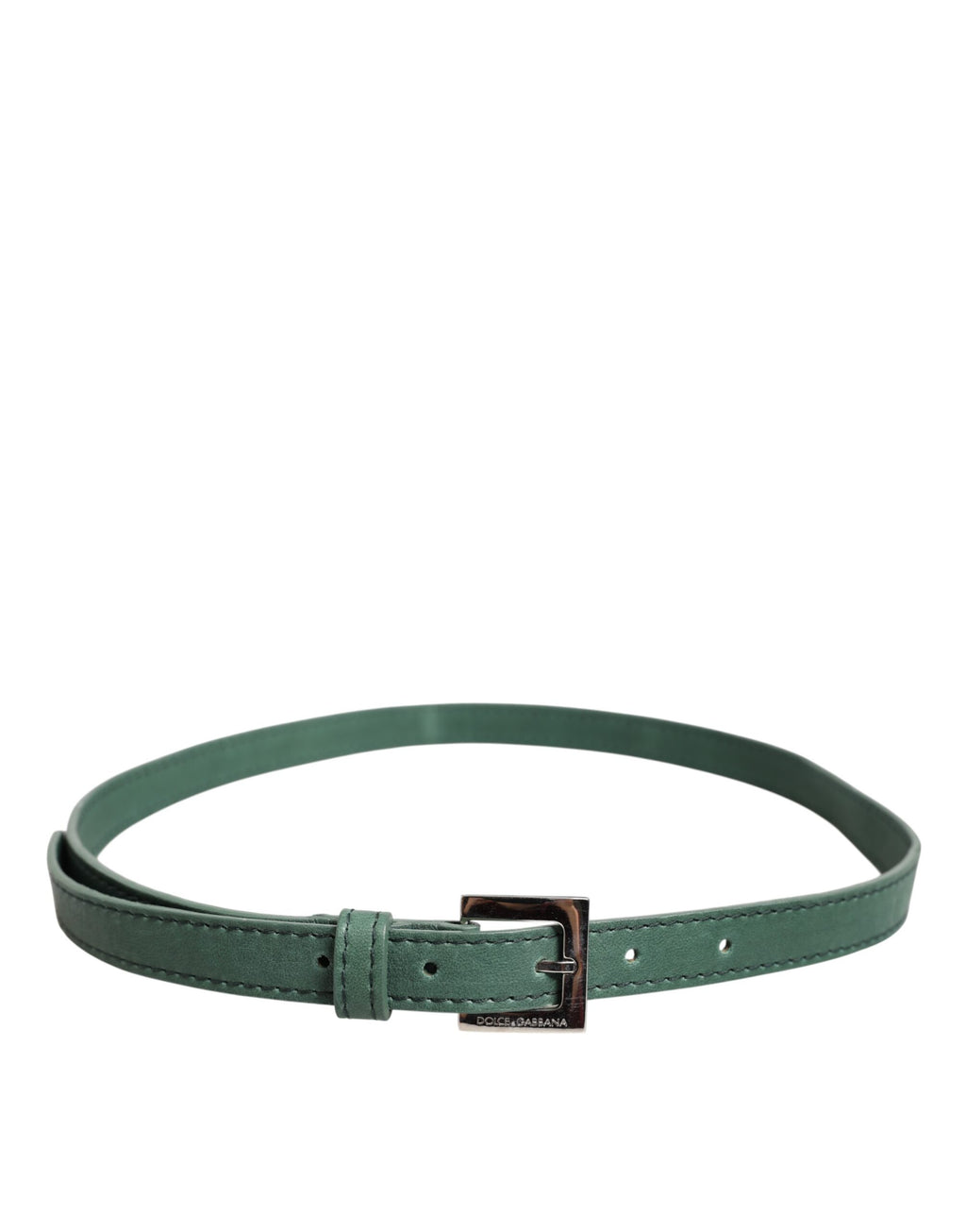 Dolce & Gabbana Dark Green Leather Silver Metal Buckle Belt