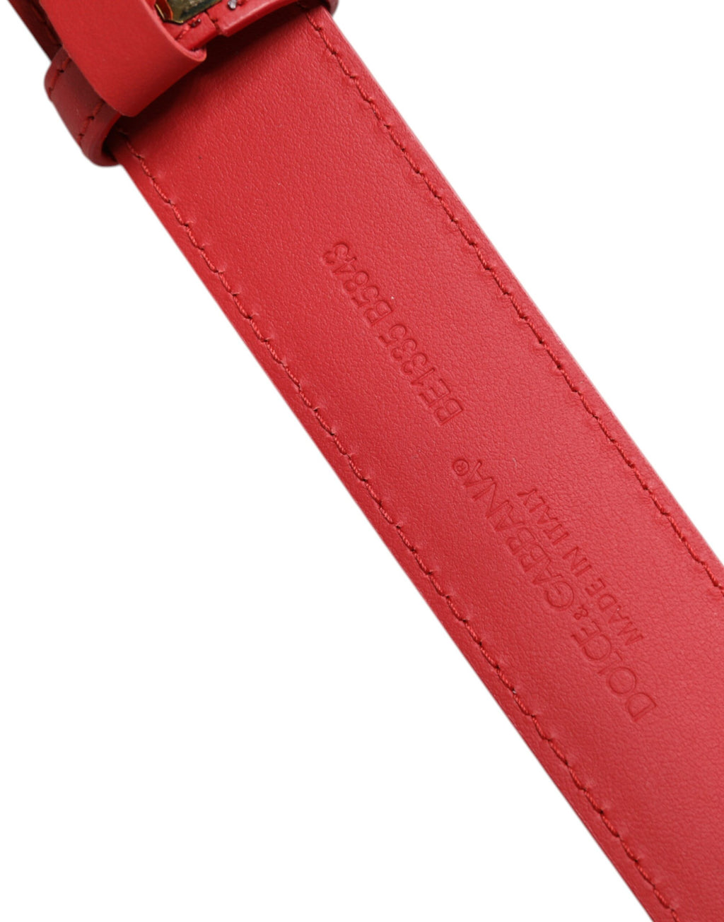 Dolce & Gabbana Red Leather Gold DG Amore Metal Buckle Belt