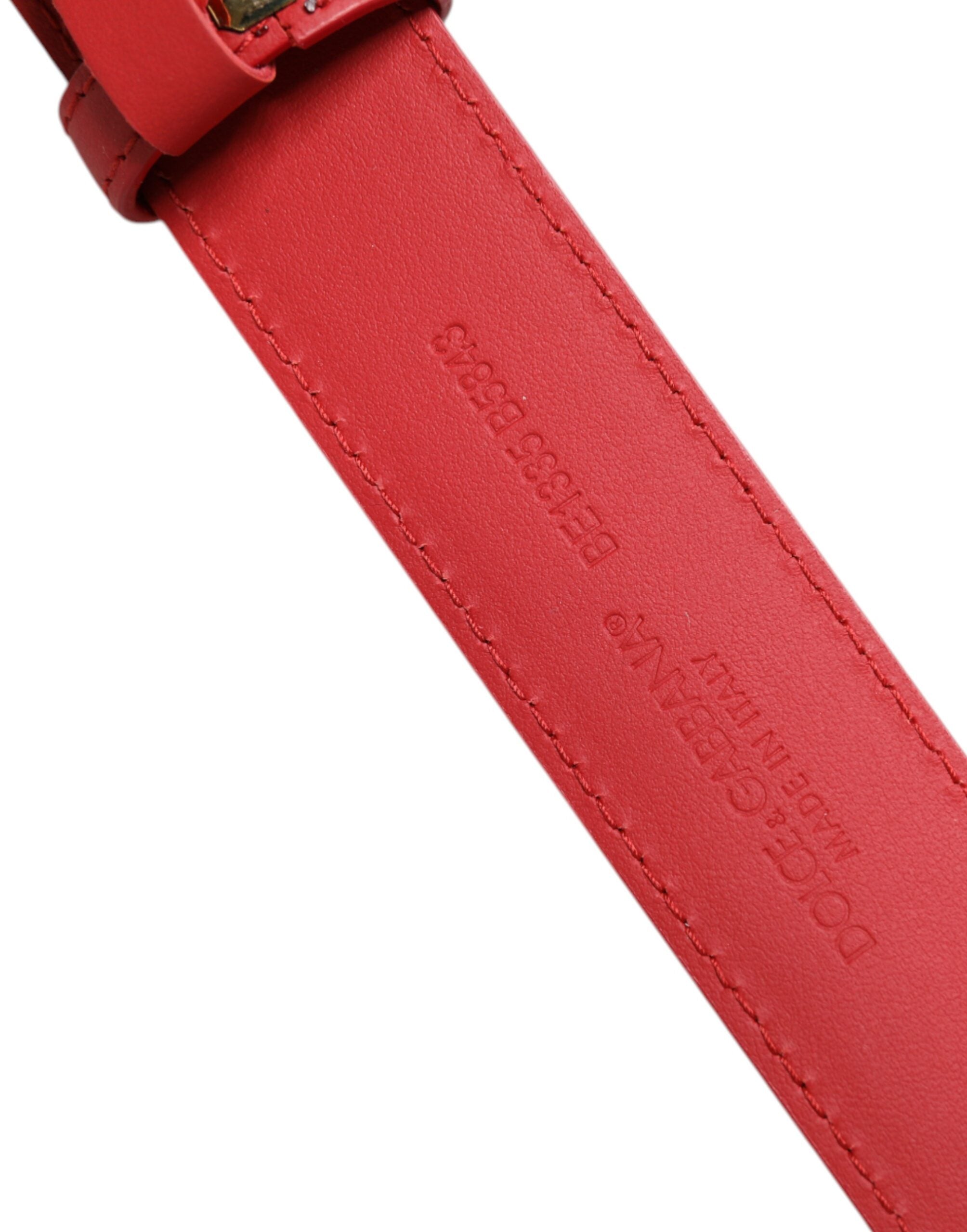 Dolce & Gabbana Red Leather Gold DG Amore Metal Buckle Belt