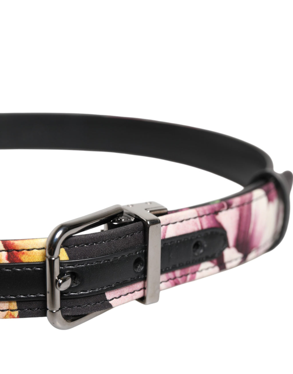 Dolce & Gabbana Black Floral Brocade Silver Metal Buckle Belt