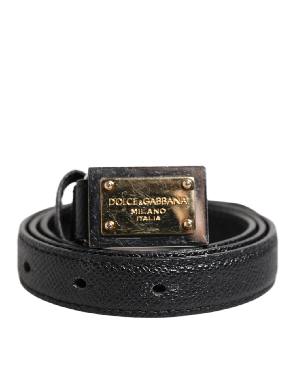 Dolce & Gabbana Black Leather Square Metal Buckle Cintura Belt