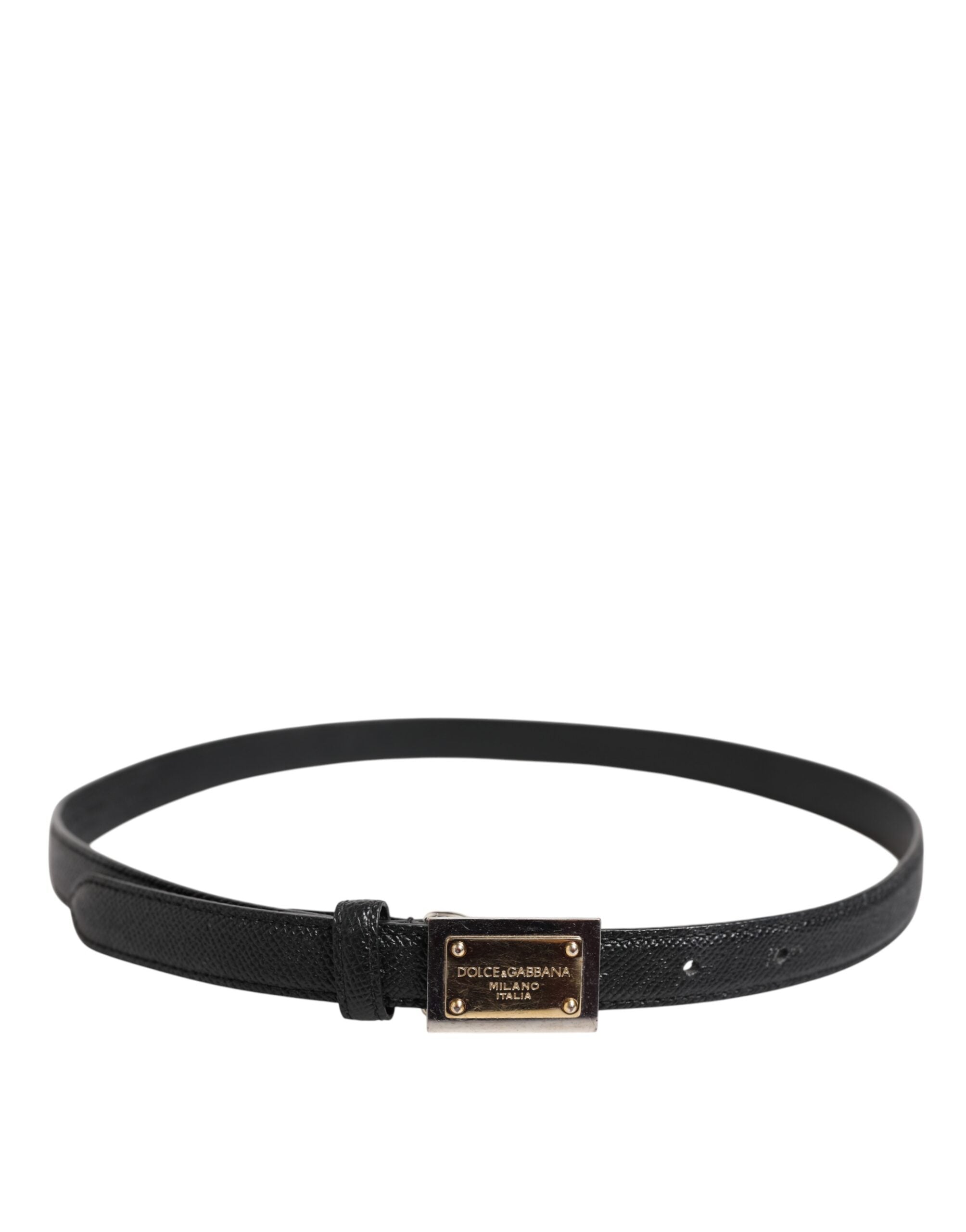 Dolce & Gabbana Black Leather Square Metal Buckle Cintura Belt