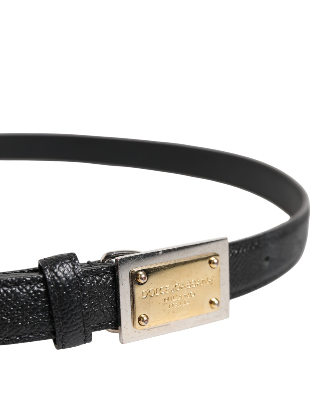 Dolce & Gabbana Black Leather Square Metal Buckle Cintura Belt