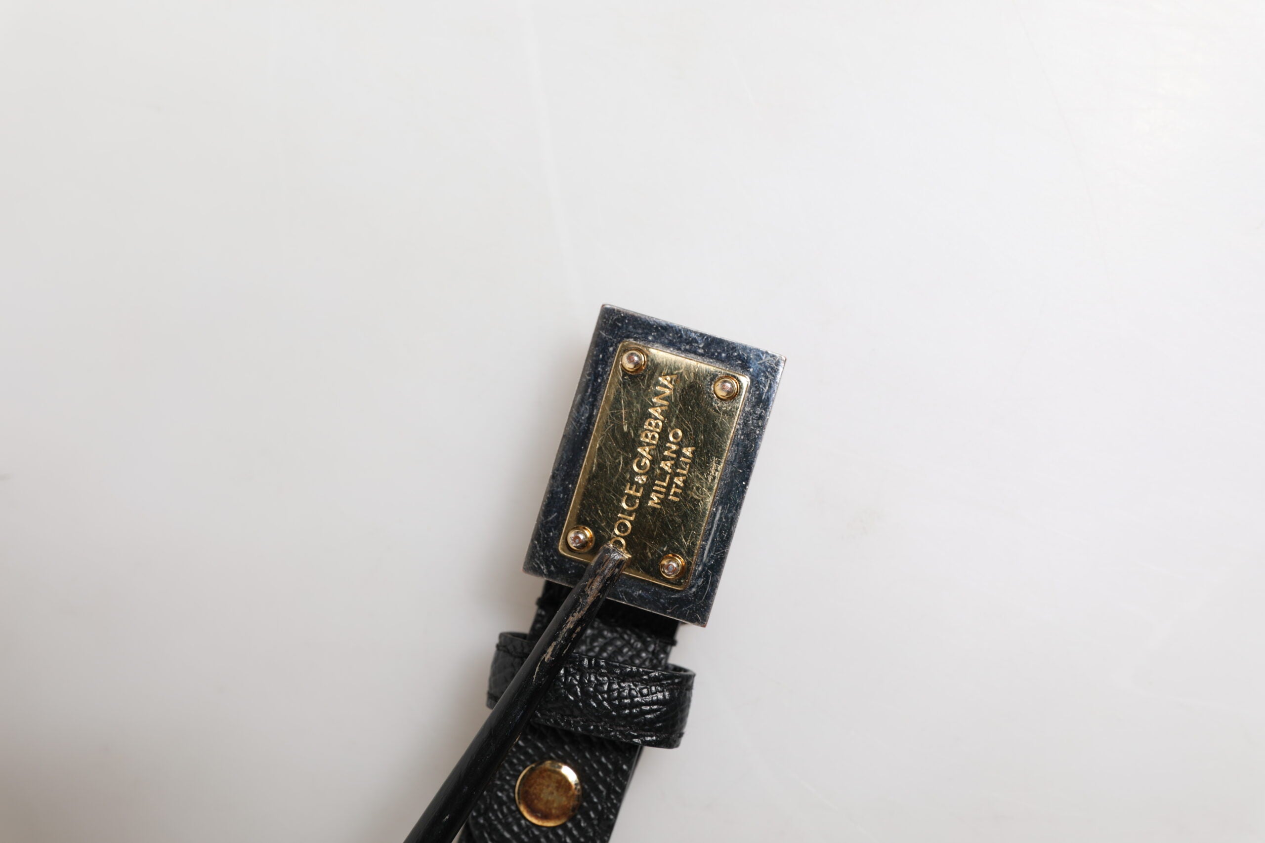 Dolce & Gabbana Black Leather Square Metal Buckle Cintura Belt