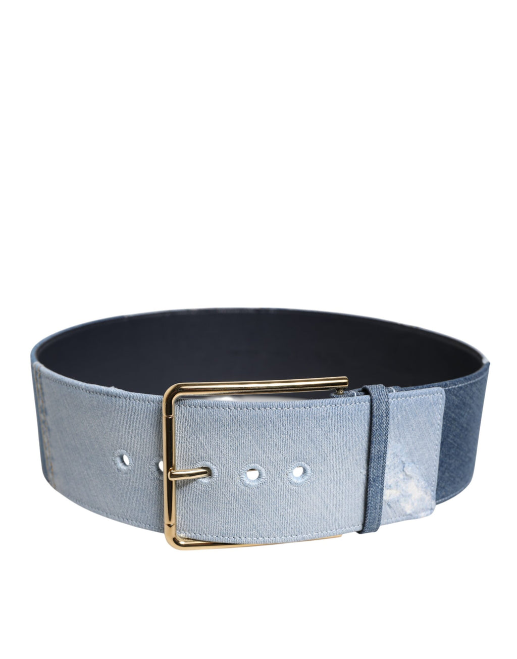 Dolce & Gabbana Two Tone Blue Denim Gold Metal Buckle Belt
