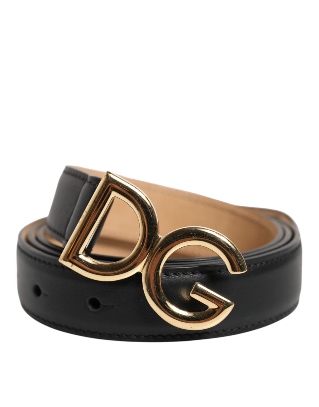 Dolce & Gabbana Black Calfskin Leather Gold DG Buckle Belt