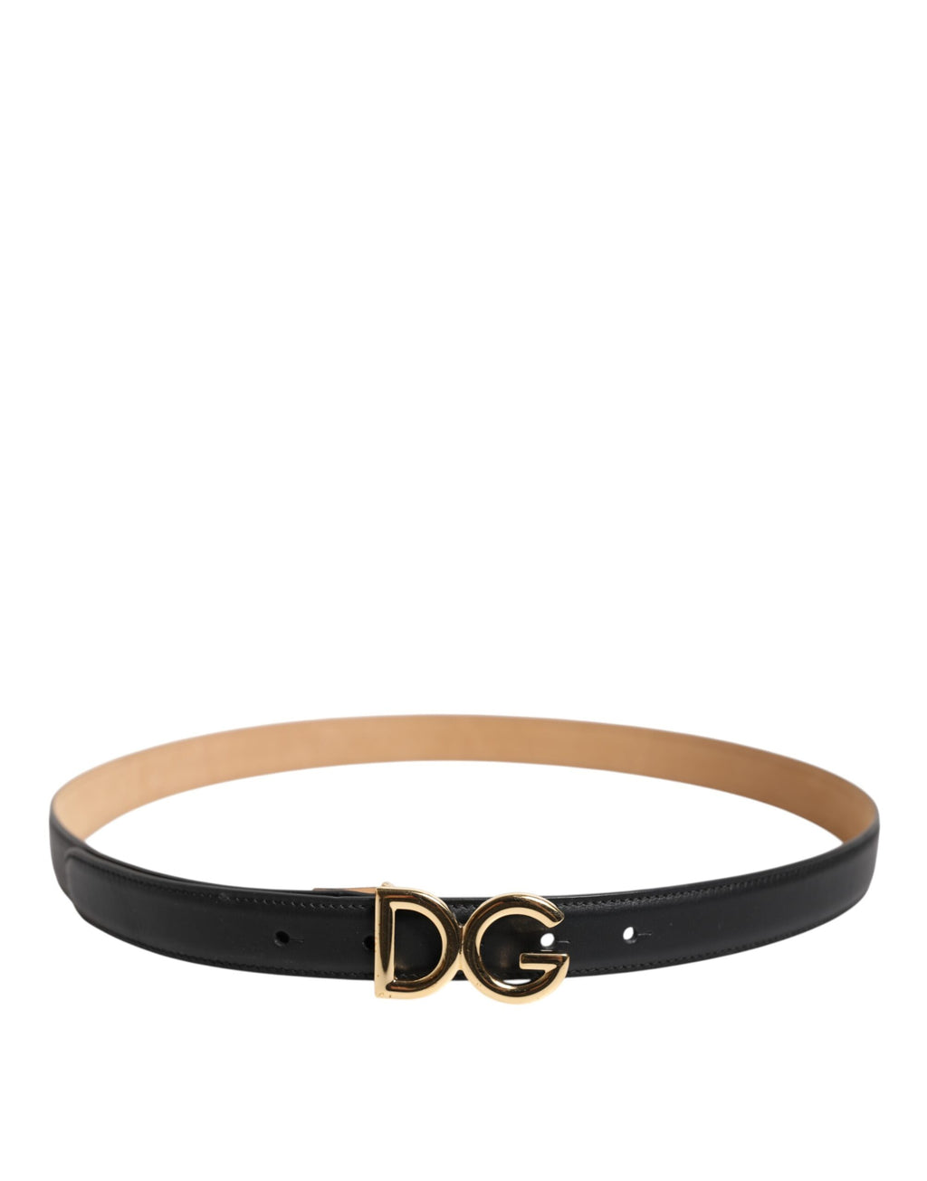 Dolce & Gabbana Black Calfskin Leather Gold DG Buckle Belt