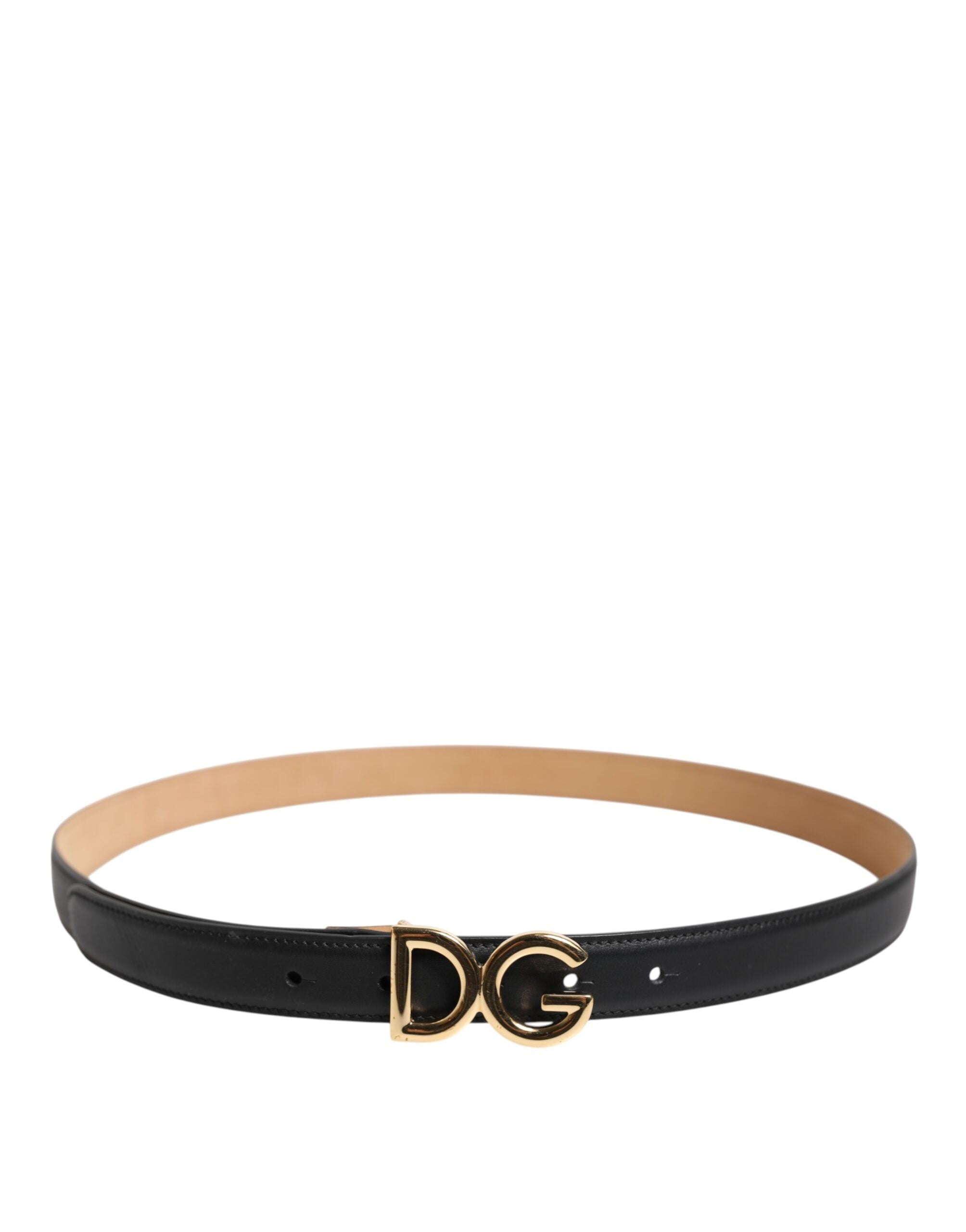 Dolce & Gabbana Black Calfskin Leather Gold DG Buckle Belt