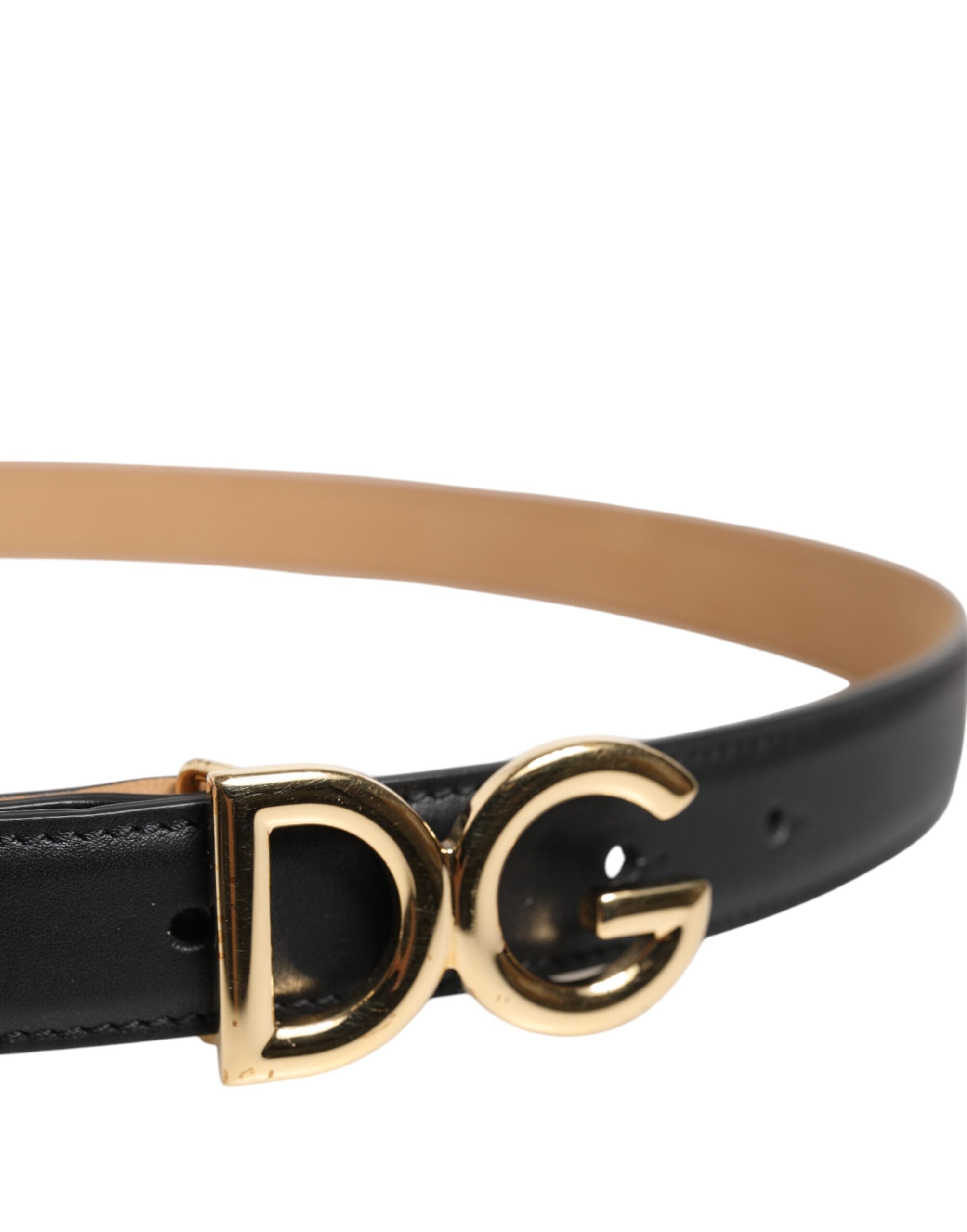 Dolce & Gabbana Black Calfskin Leather Gold DG Buckle Belt