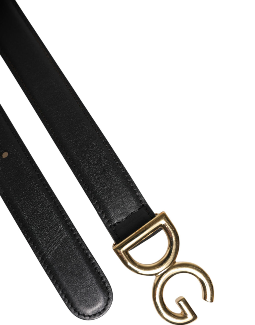 Dolce & Gabbana Black Calfskin Leather Gold DG Buckle Belt
