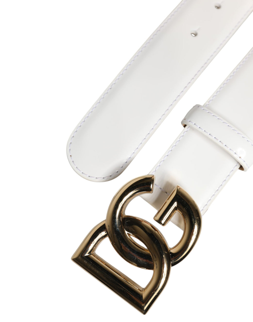 Dolce & Gabbana White Calfskin Leather Gold DG Buckle Belt