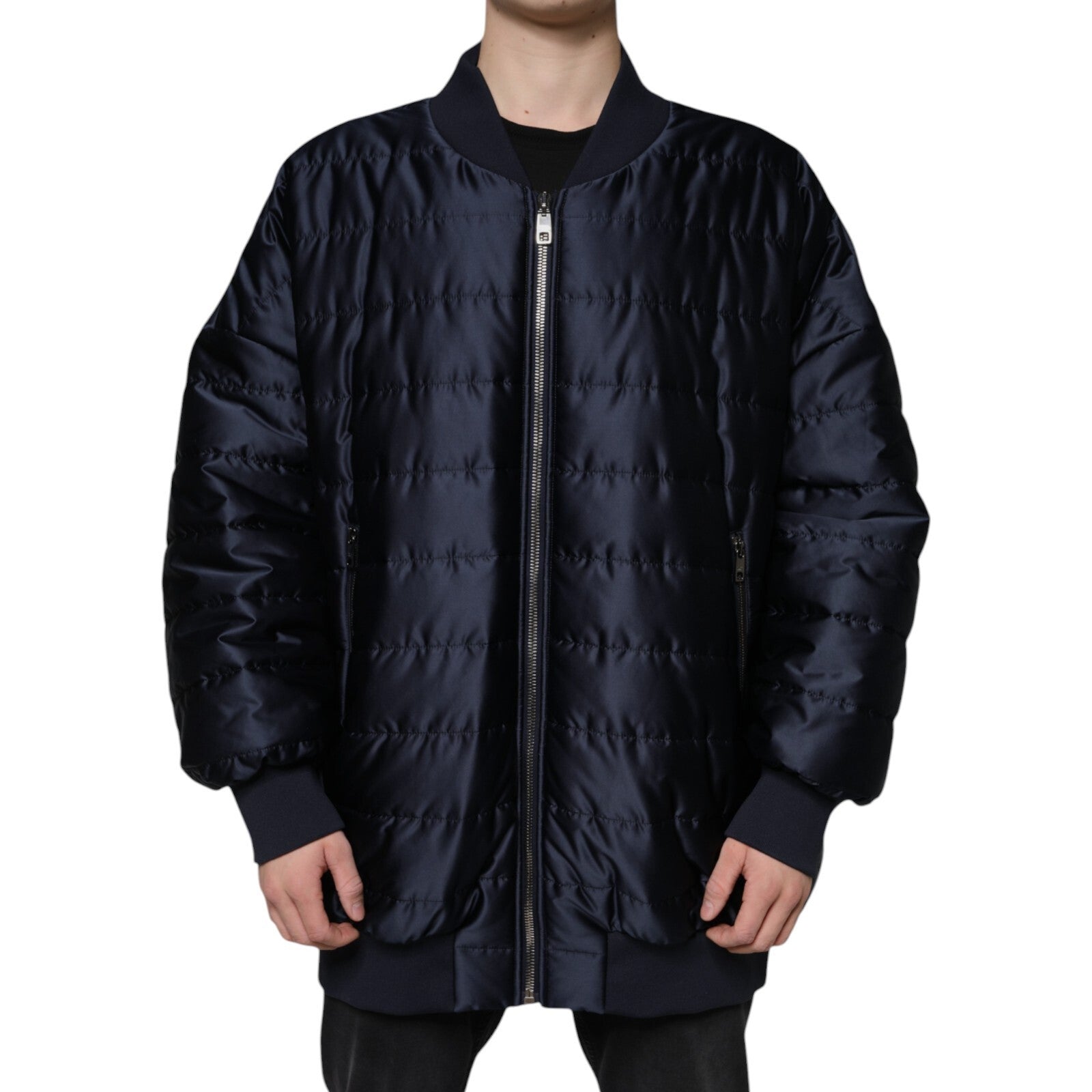 Dolce & Gabbana Dark Blue Quilted Full Zip Bomber Jacket